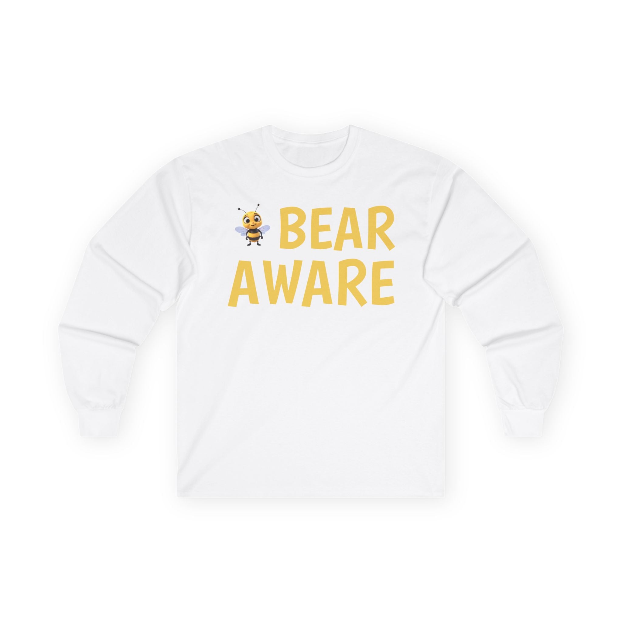 Bear Aware Long Sleeve Tee — Cute Yellow Bear Graphic Shirt
