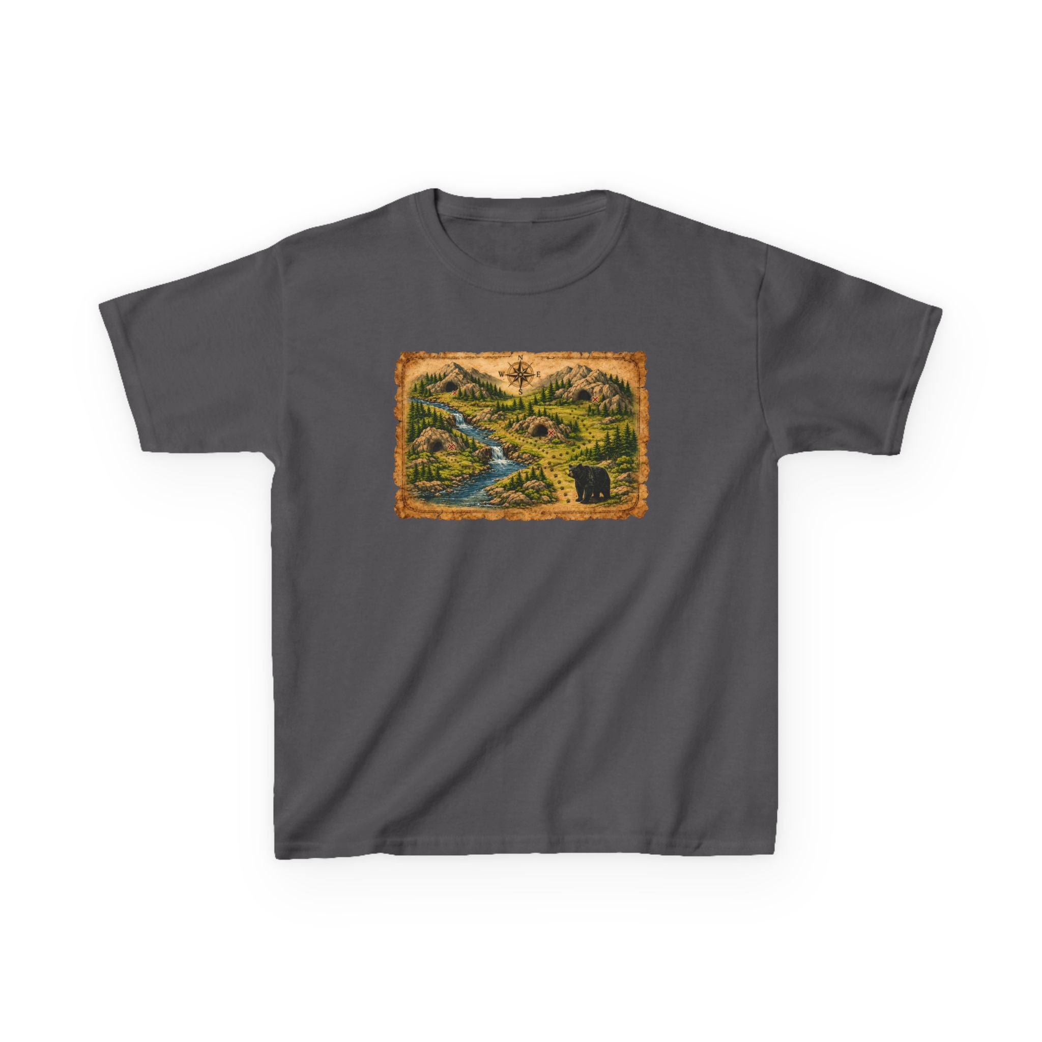 Kids Tee — Bear Cave Treasure Map "Which Cave Has the Bear?"