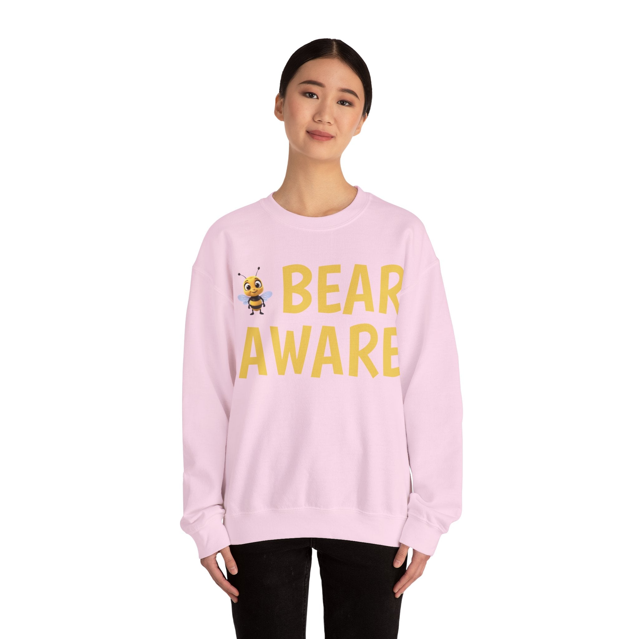 Bear Aware  Unisex Crewneck Sweatshirt — Cute Bee Graphic, Nature & Camping Safety Shirt