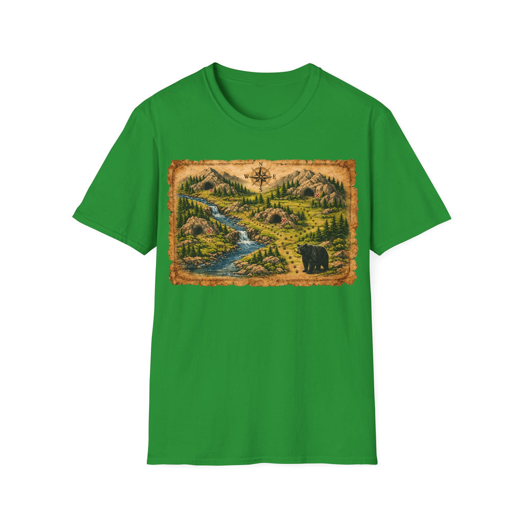 Adventure Map Unisex T-Shirt — Vintage Hiking Map with River & Bear Art