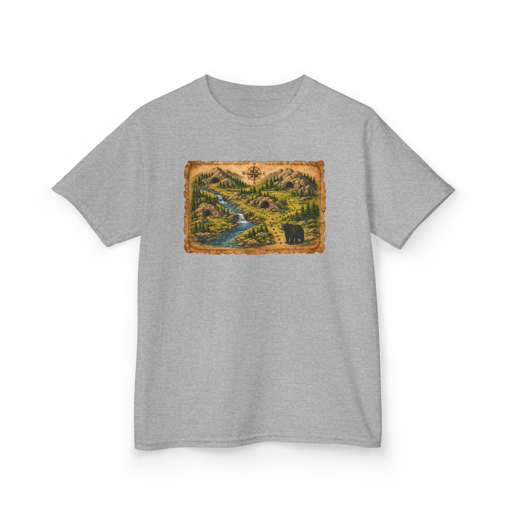 Kids Tee — Bear Cave Treasure Map "Which Cave Has the Bear?"
