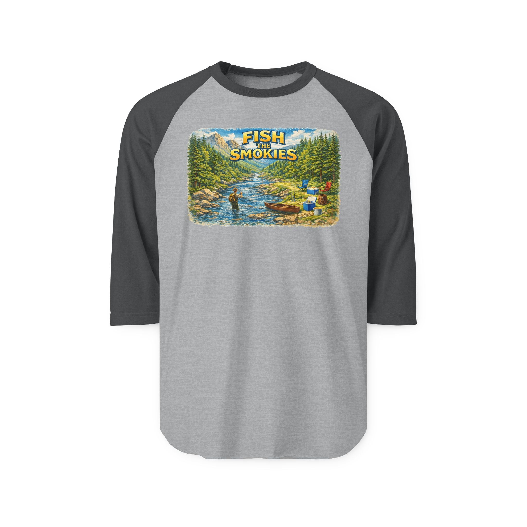Smokies Fishing Unisex Raglan Shirt - 'Fish the Smokies' 3/4 Sleeve Outdoor Tee