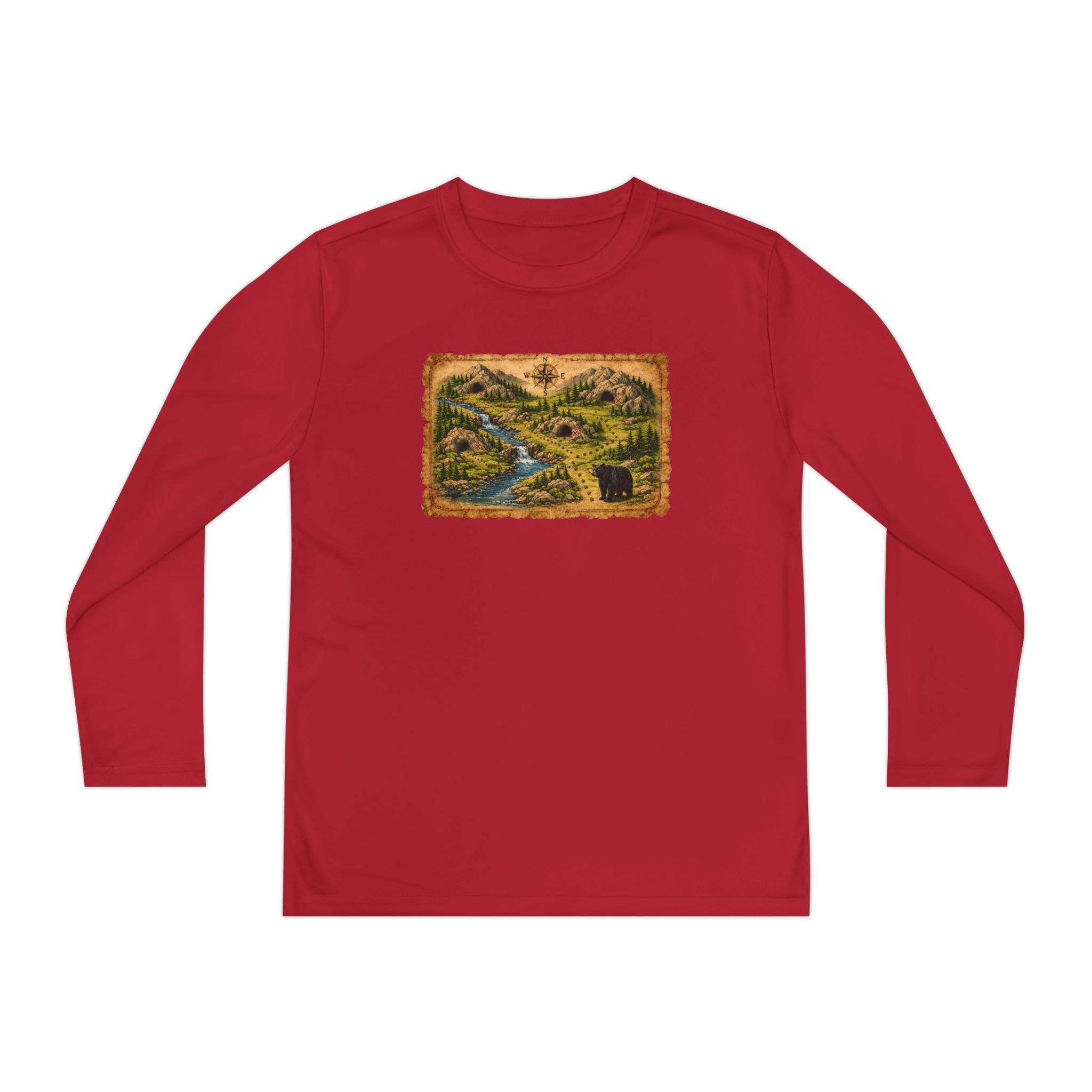 Youth Long Sleeve Tee — Bear Cave Treasure Map