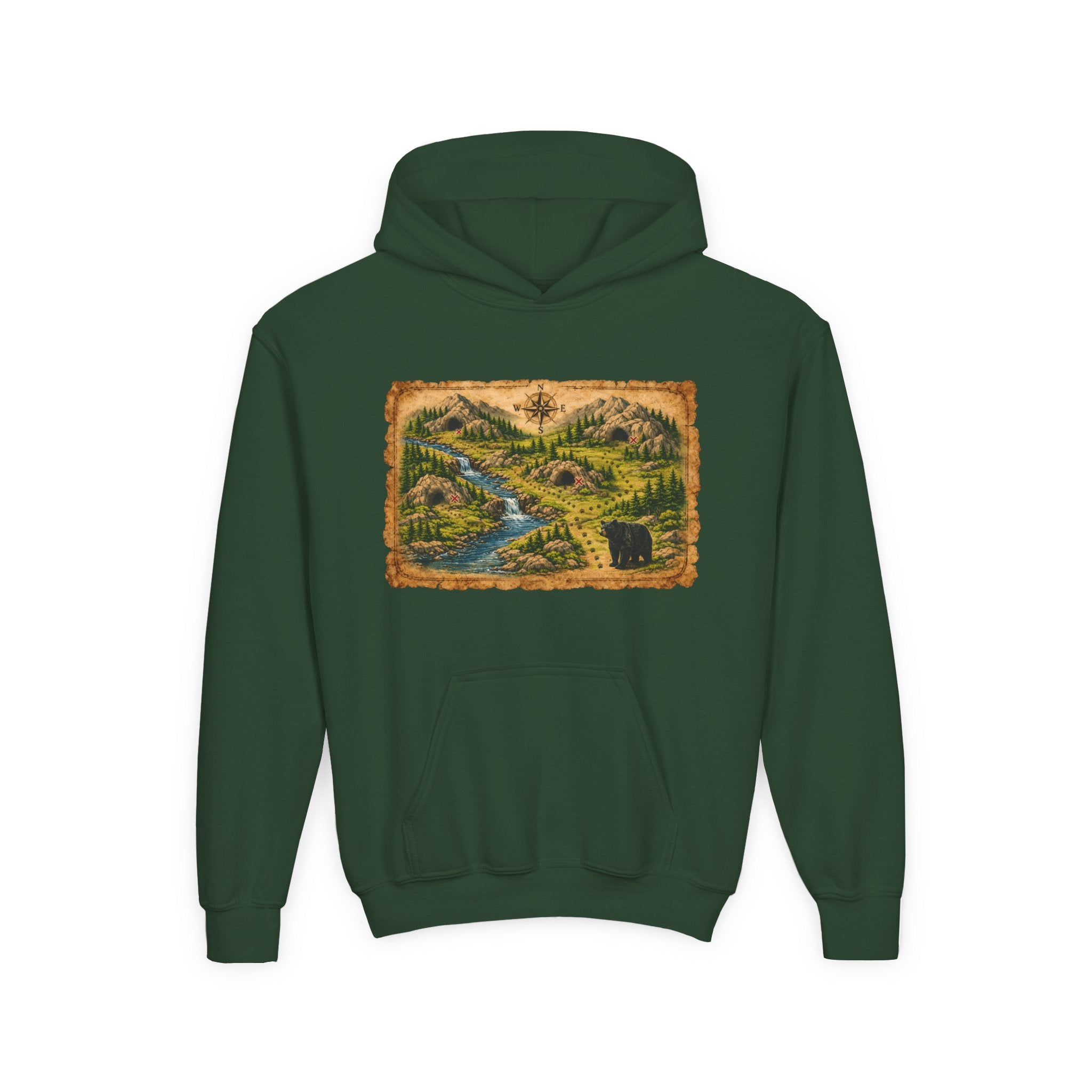 Youth Hoodie with Rustic Wilderness Map Graphic