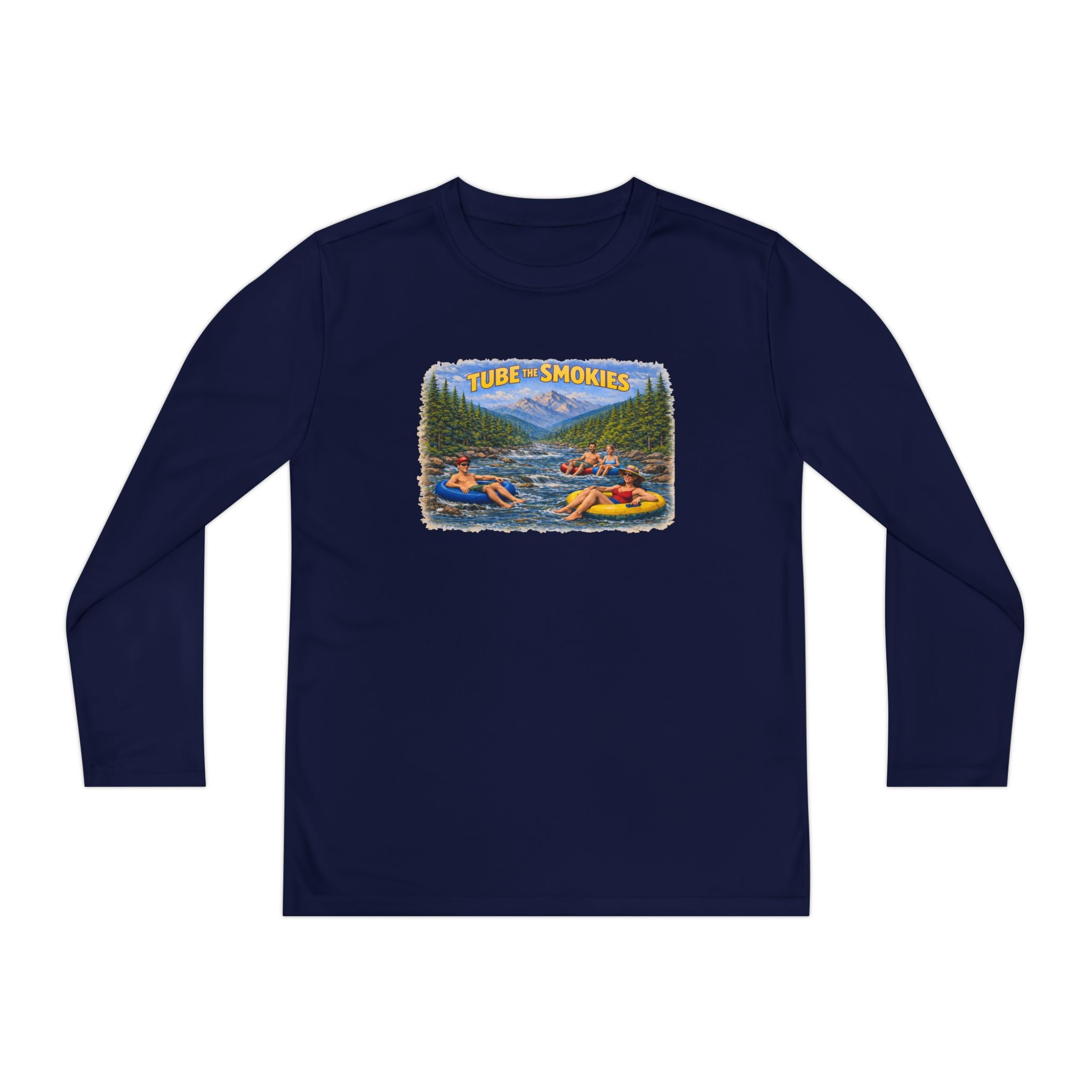 Youth Long Sleeve Tee — Tube the Smokies River Tubing Graphic
