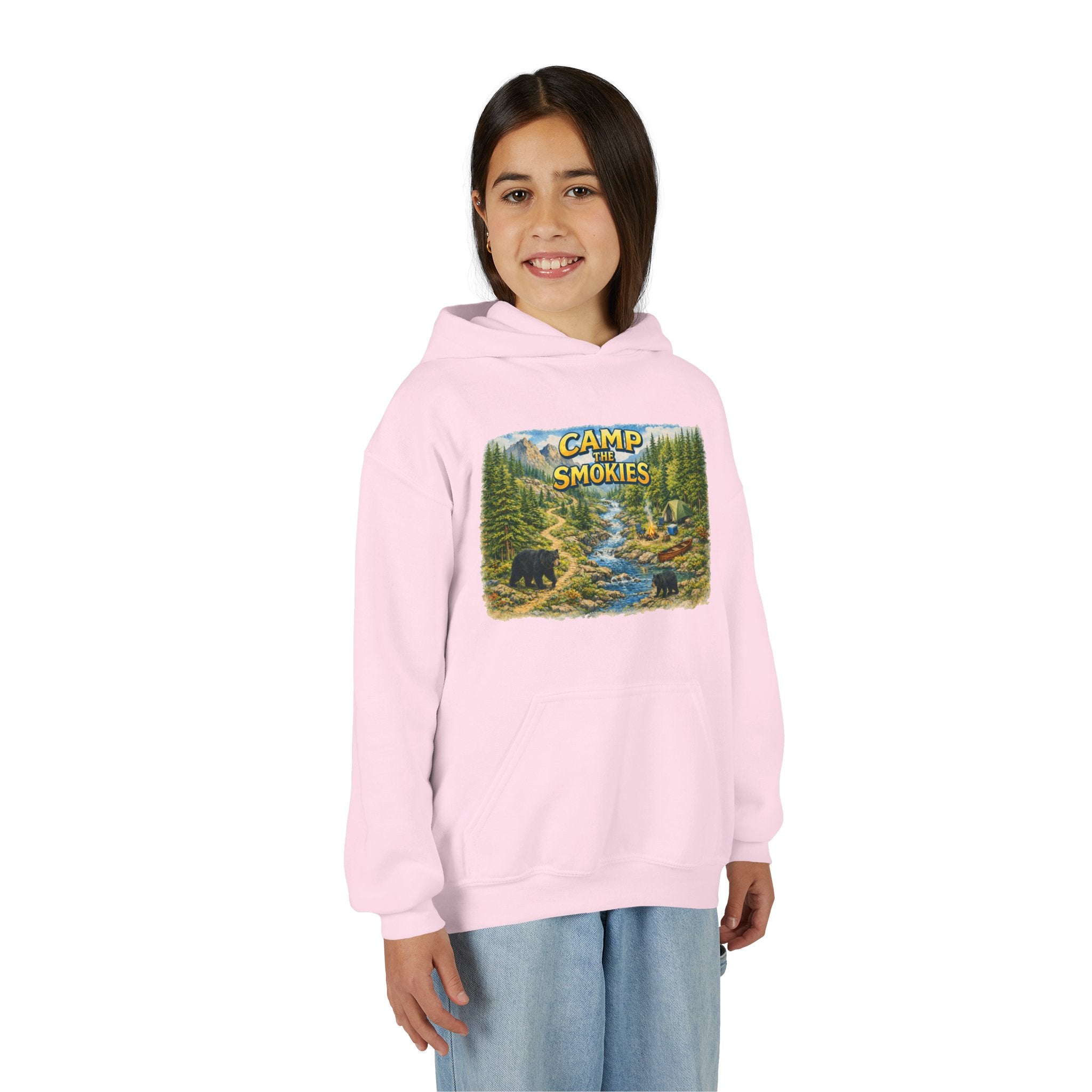 Camp Smokies Youth Hoodie — Outdoor Camping Graphic Sweatshirt