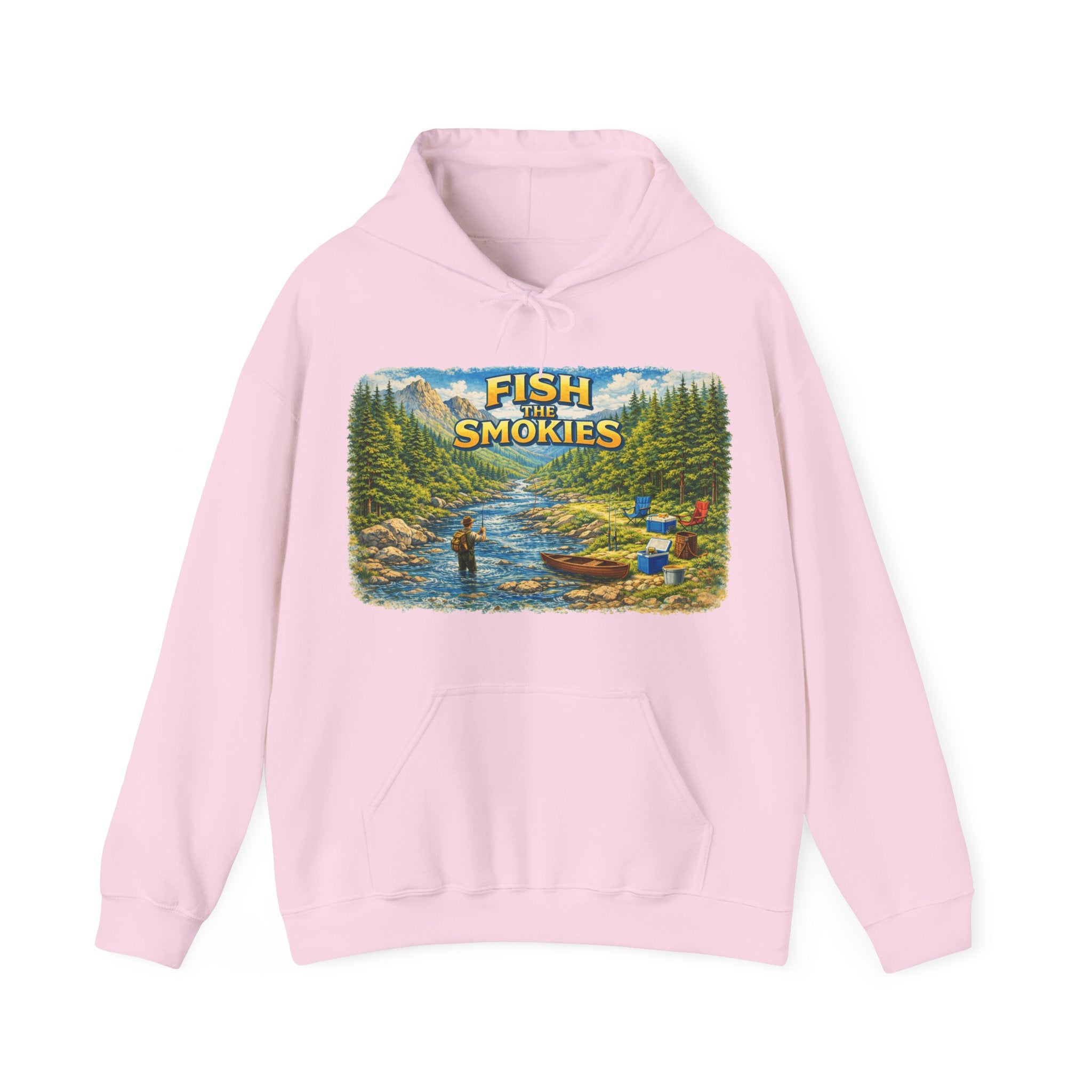 Fish Smokies Fishing Unisex Hoodie - Smoky Mountains River Scene Sweatshirt
