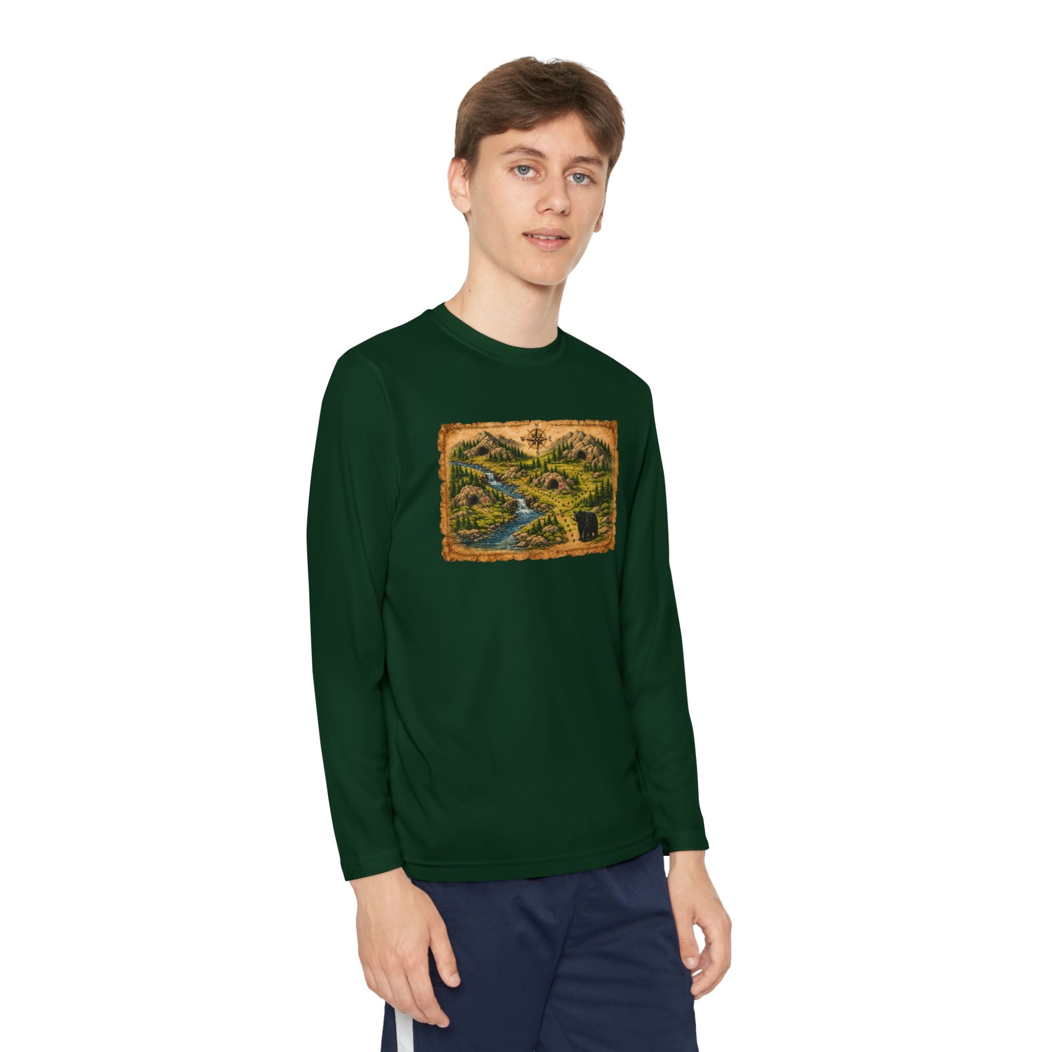 Youth Long Sleeve Tee — Bear Cave Treasure Map