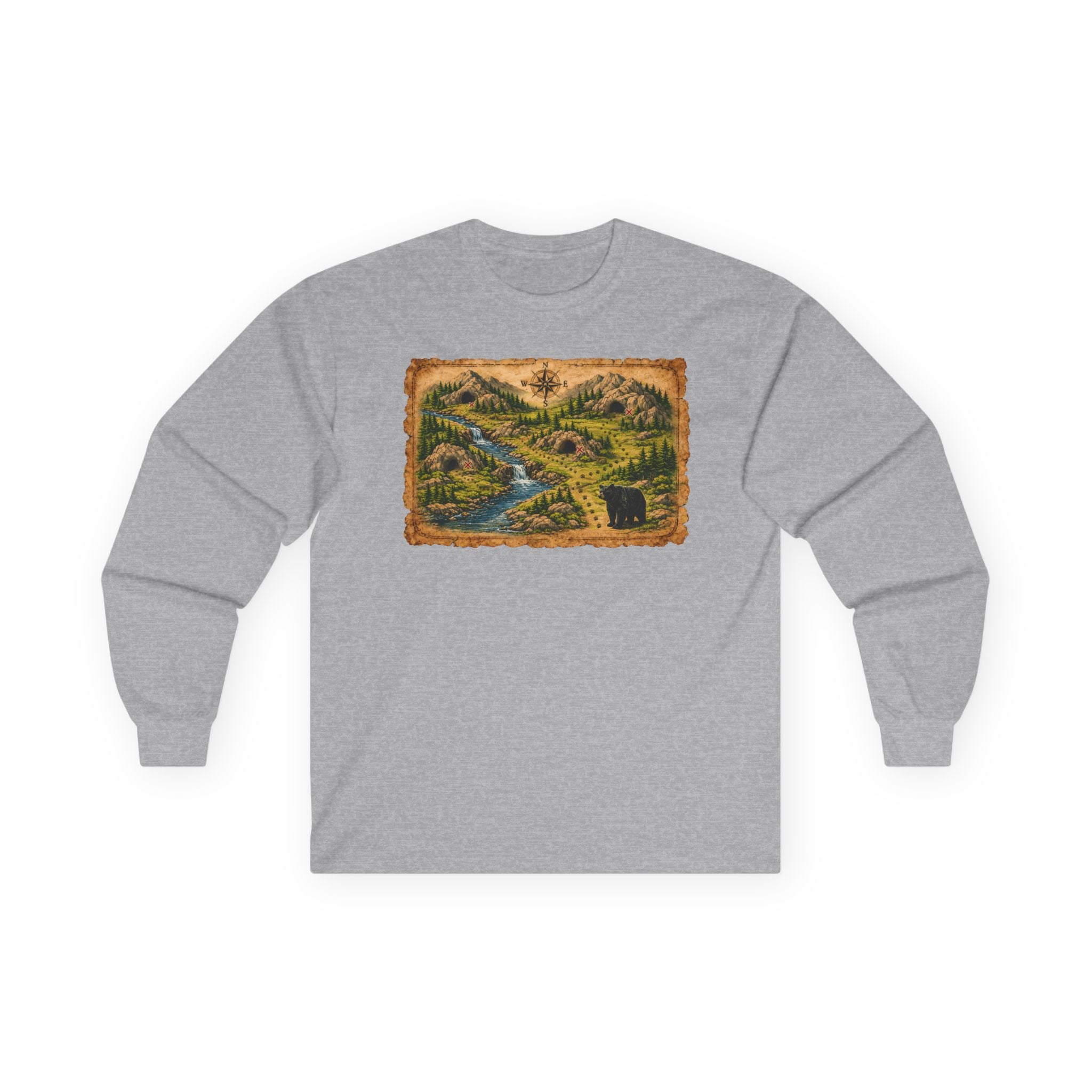 Bear Cave Treasure Map  Long Sleeve Unisex Tee