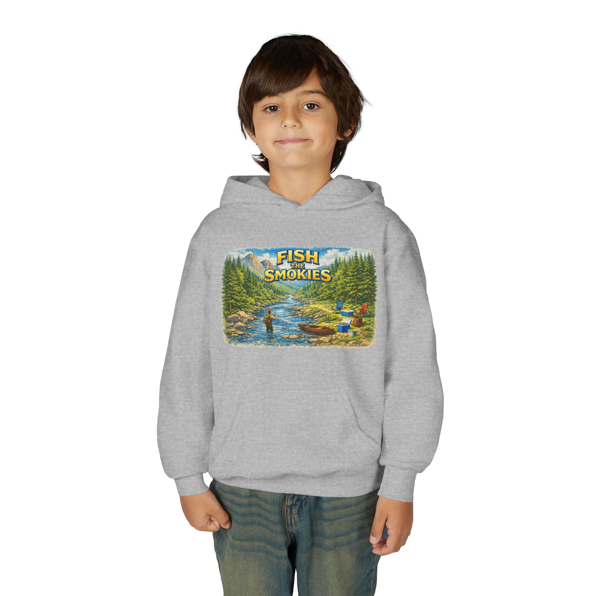 Youth Hoodie - "Fish The Smokies" Scenic Fishing Sweatshirt