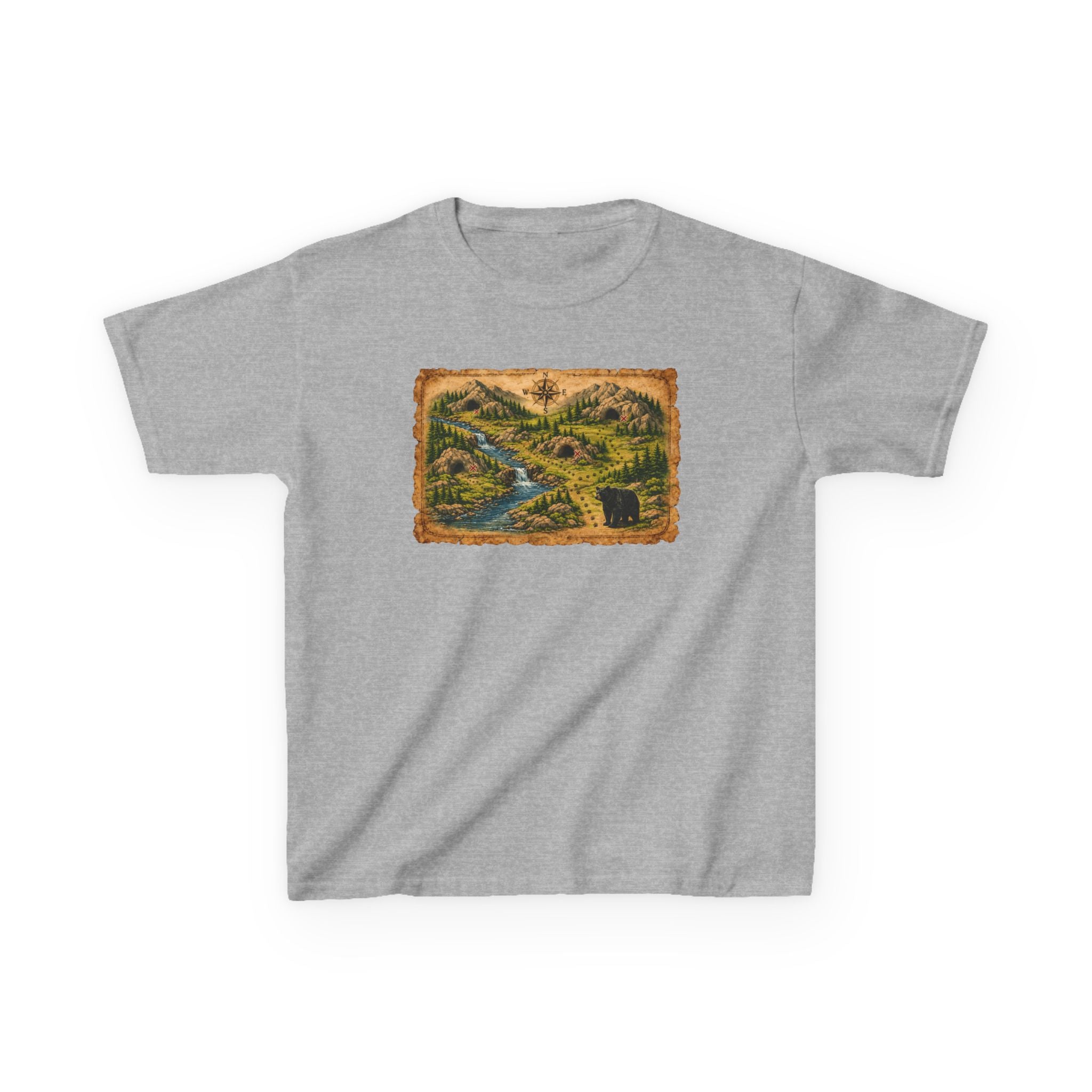 Kids Tee — Bear Cave Treasure Map "Which Cave Has the Bear?"