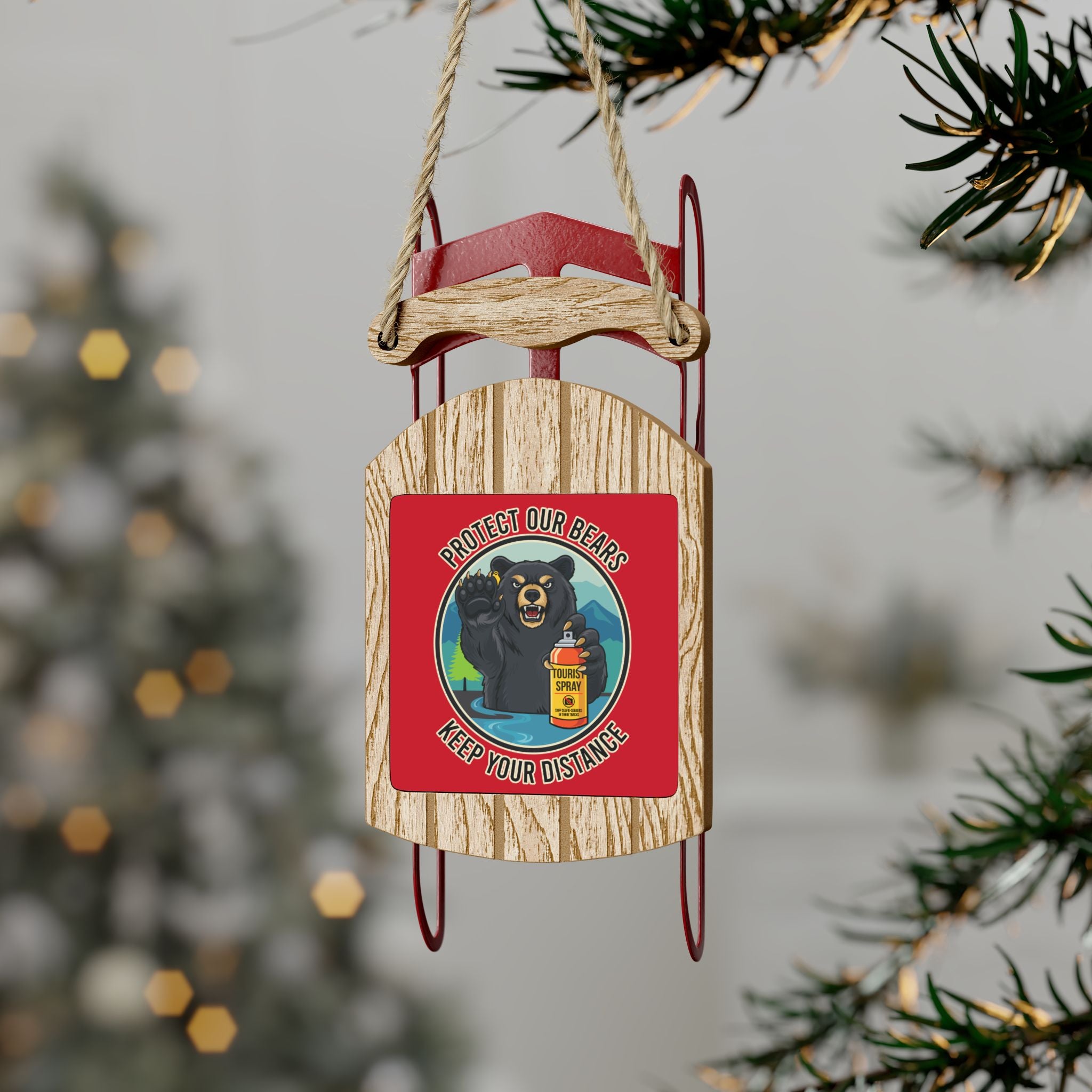 Smoky Mountain Black Bear Ornament — 'Keep Your Distance' Sled Ornament