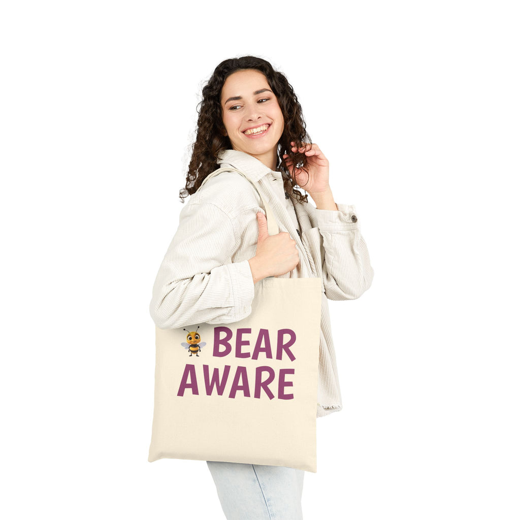 Bear Aware Cotton Tote Bag — Cute Bee & 'BEAR AWARE' Eco Canvas Shopper