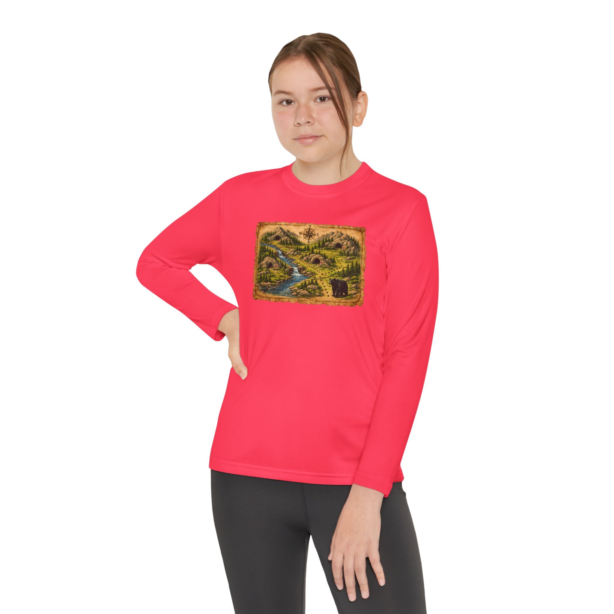 Youth Long Sleeve Tee — Bear Cave Treasure Map