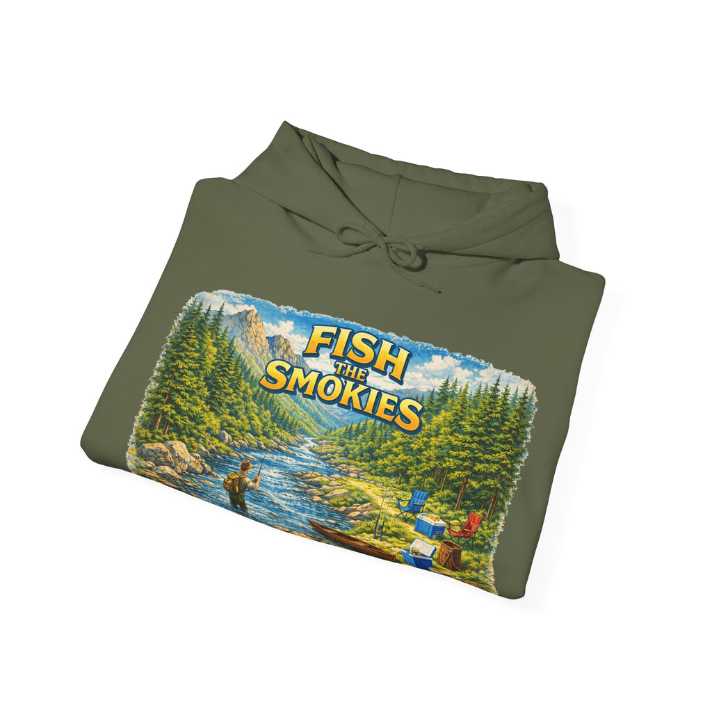 Fish Smokies Fishing Unisex Hoodie - Smoky Mountains River Scene Sweatshirt