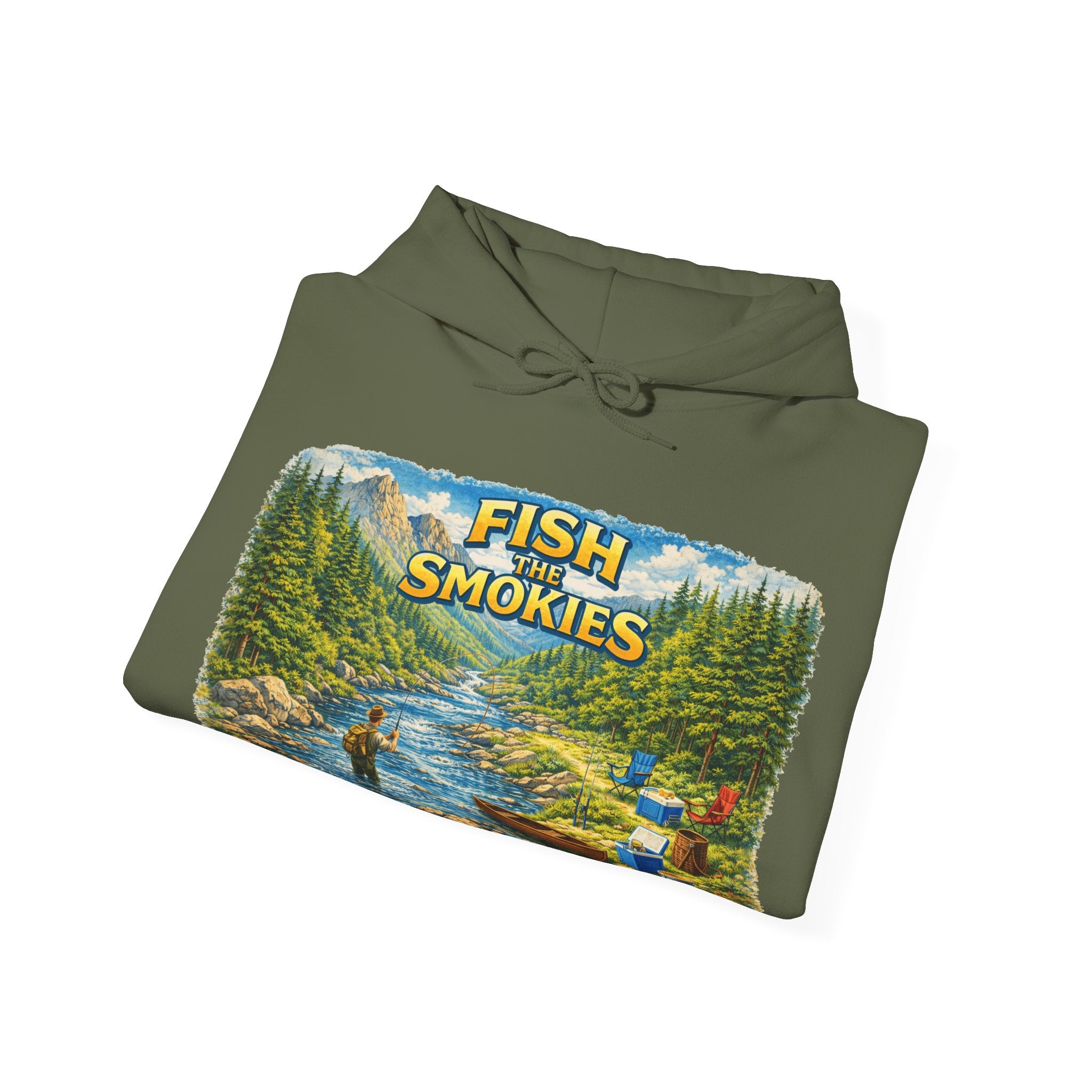 Fish Smokies Fishing Unisex Hoodie - Smoky Mountains River Scene Sweatshirt