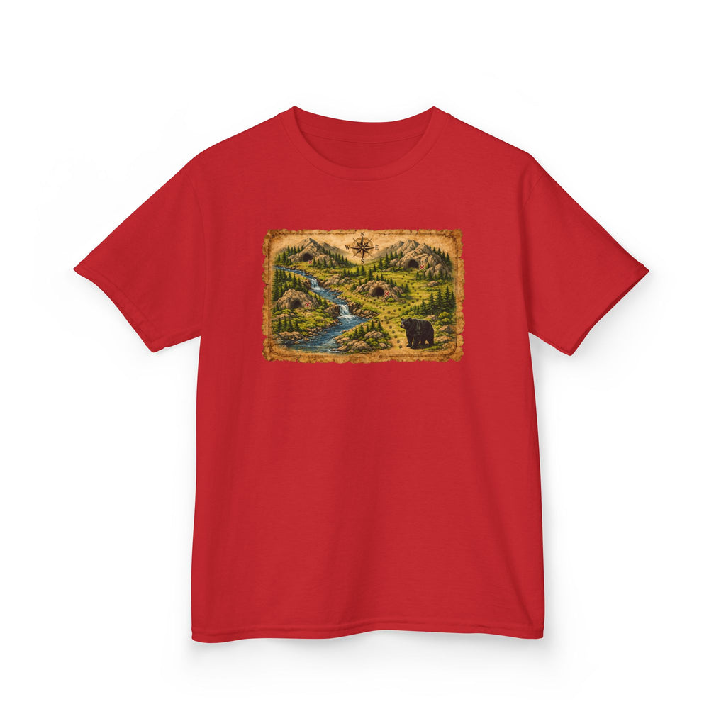 Kids Tee — Bear Cave Treasure Map "Which Cave Has the Bear?"