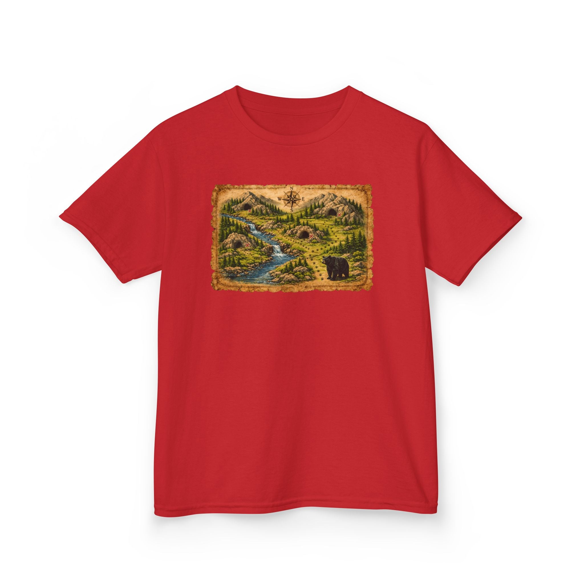 Kids Tee — Bear Cave Treasure Map "Which Cave Has the Bear?"