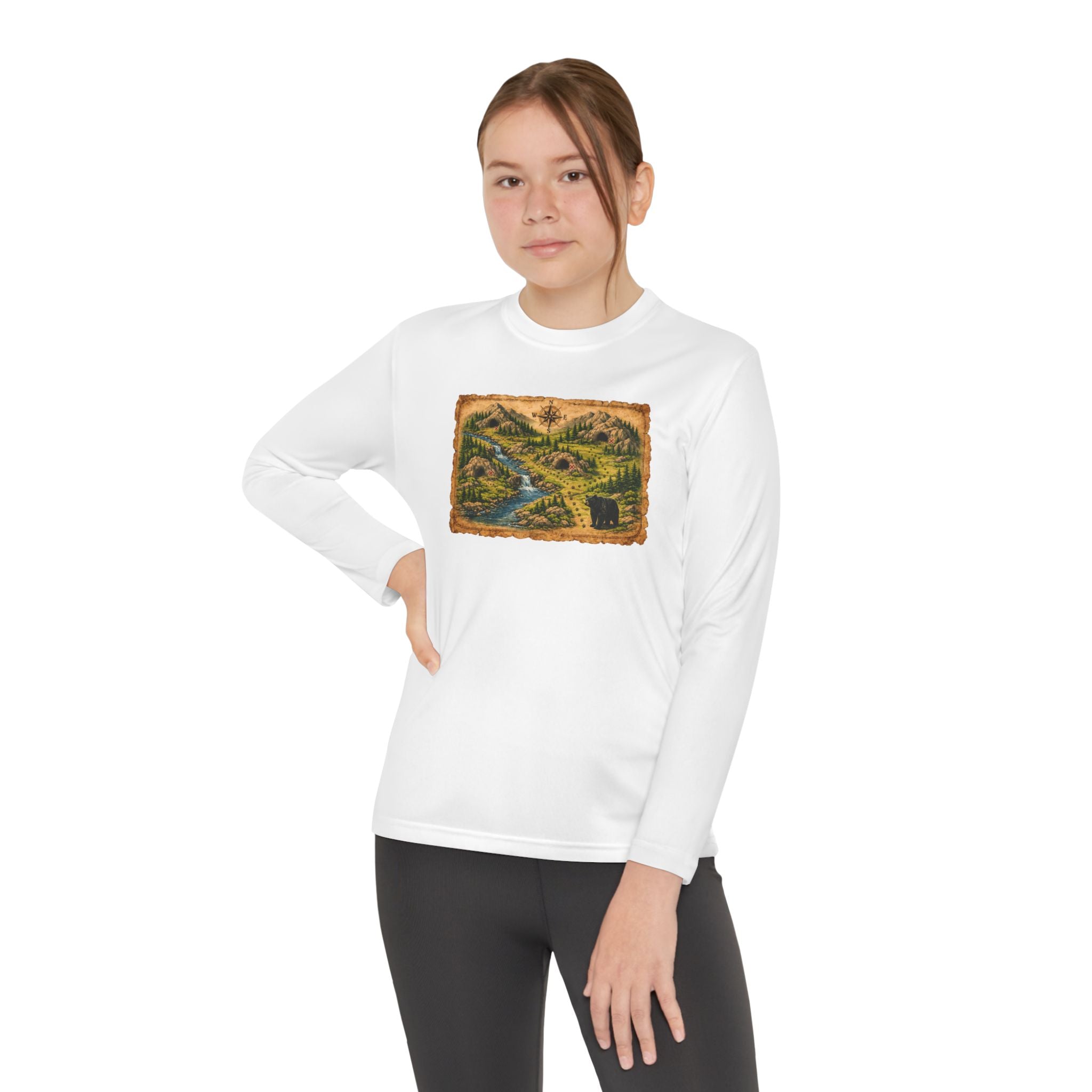 Youth Long Sleeve Tee — Bear Cave Treasure Map