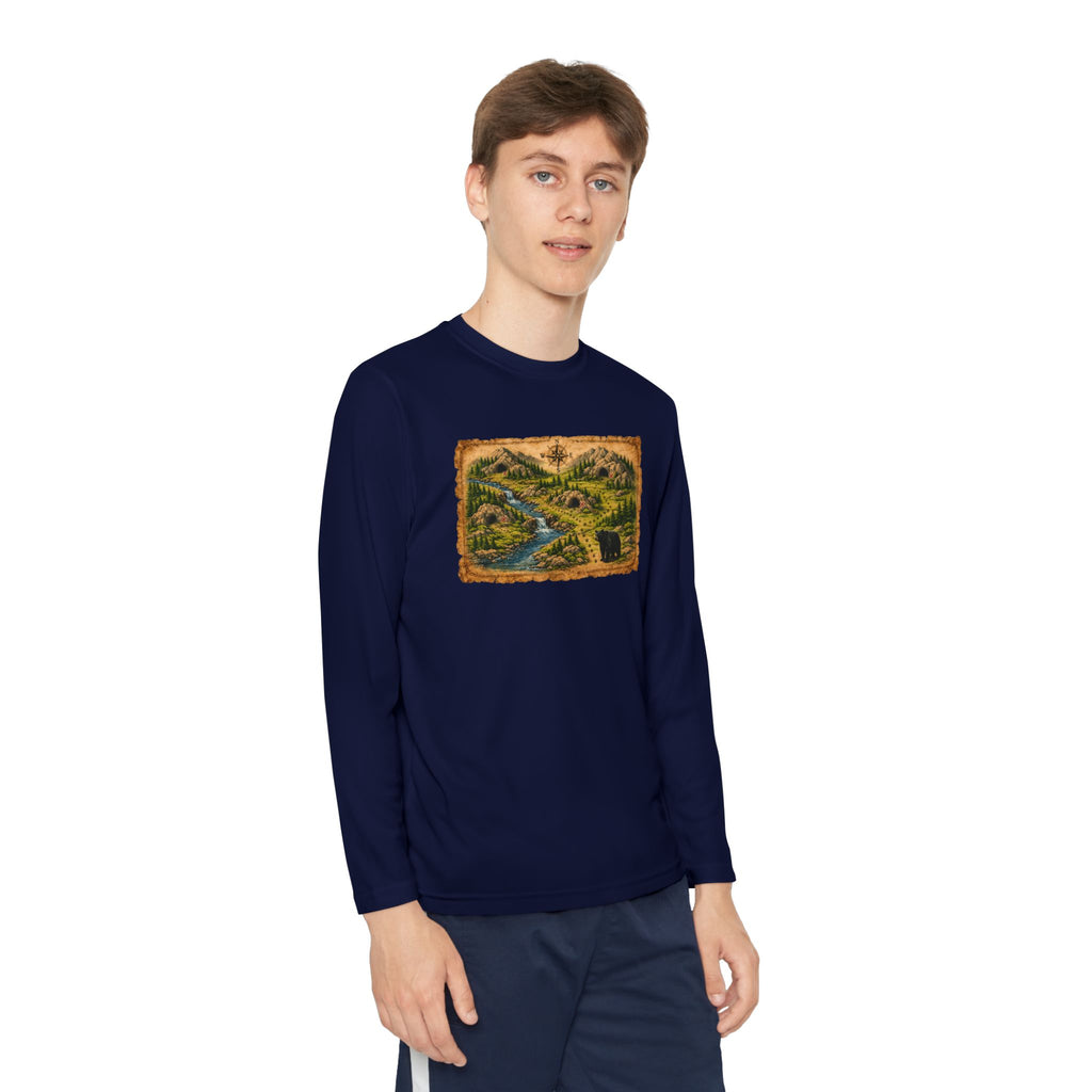 Youth Long Sleeve Tee — Bear Cave Treasure Map