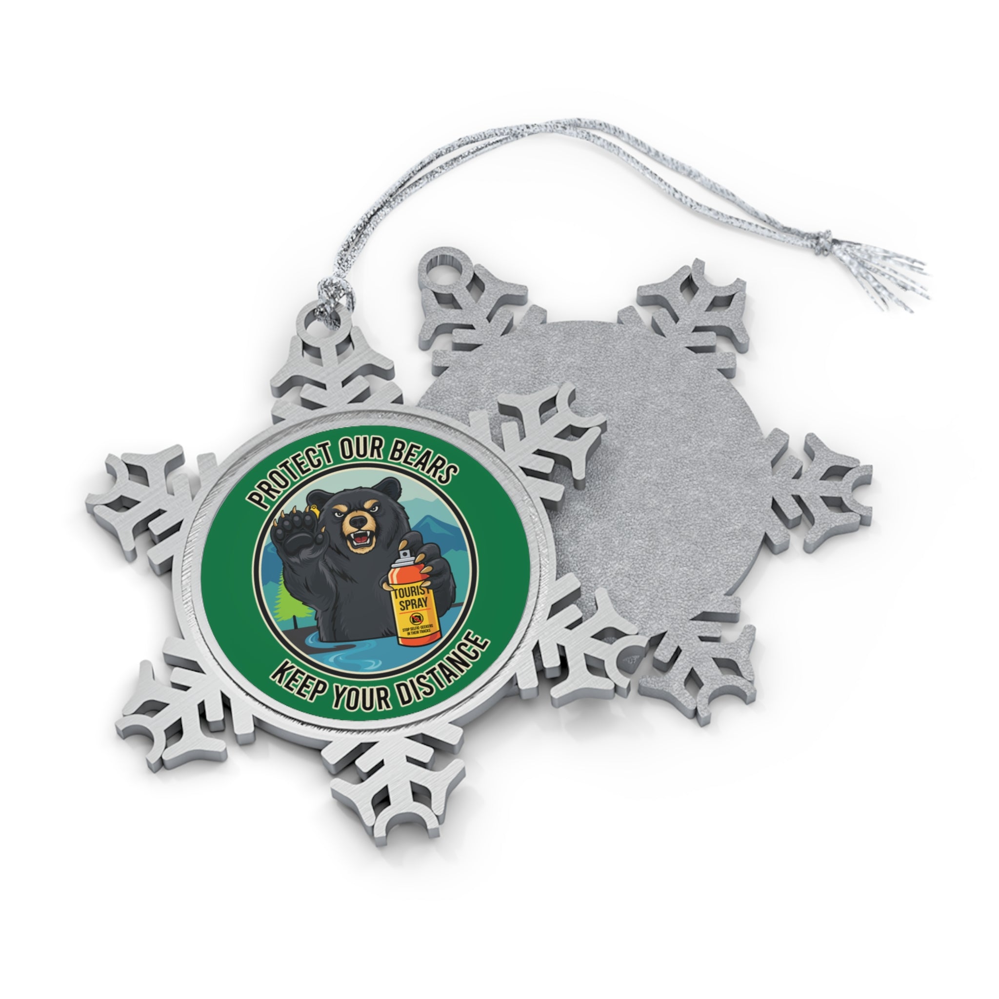 Protect Our Bears Snowflake Ornament | Pewter Holiday Decoration