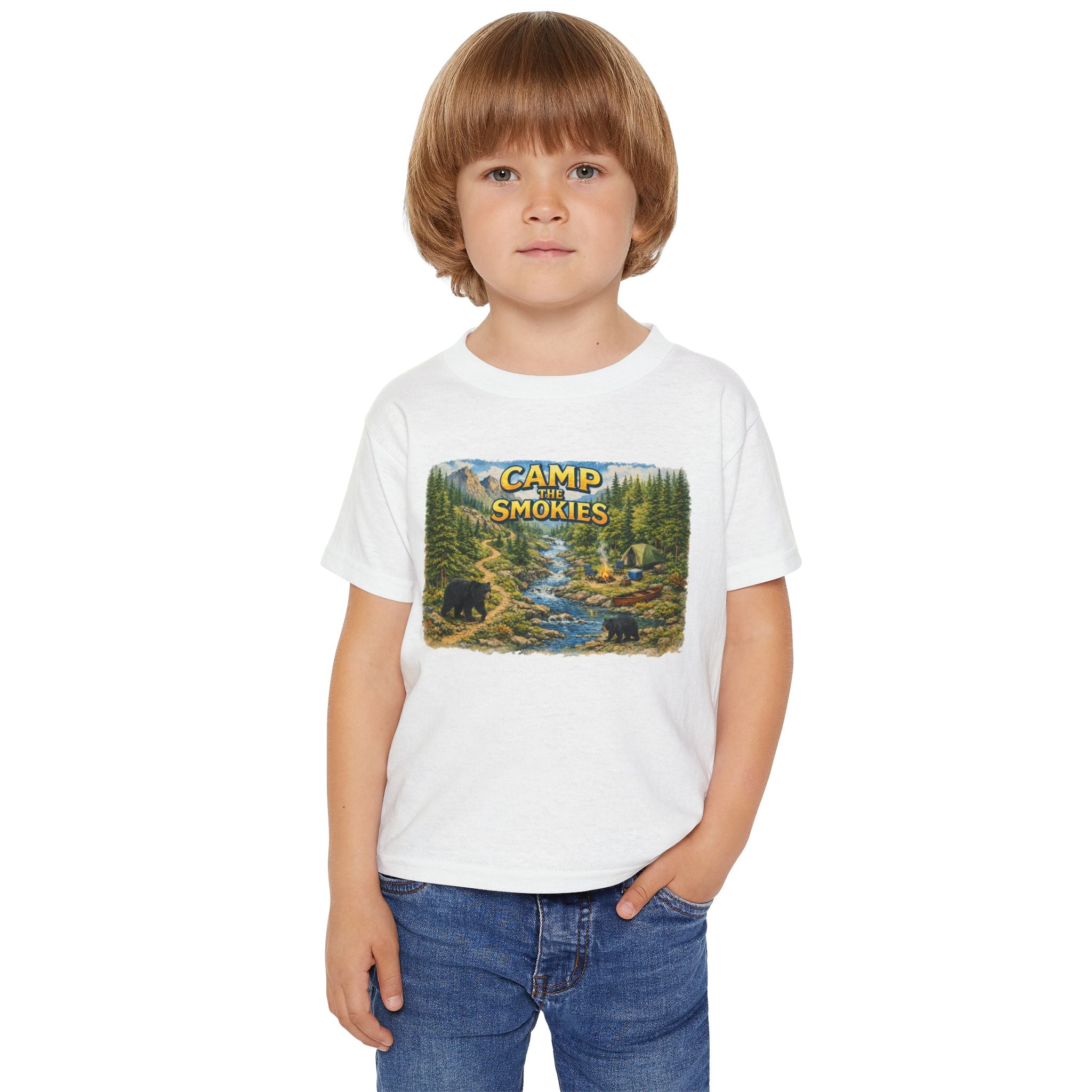 Toddler T-Shirt — "Camp The Smokies" Scenic Bear Camping Shirt