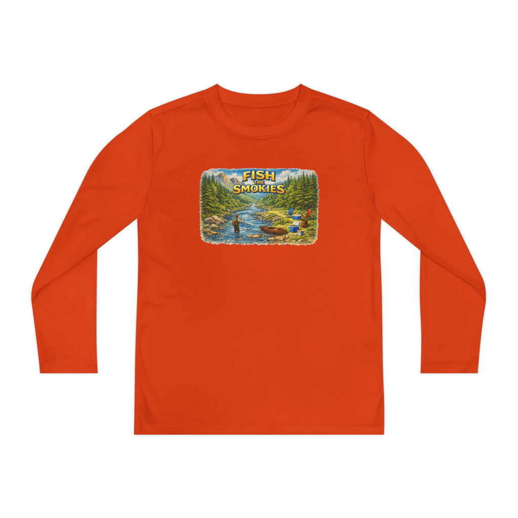 Youth Long Sleeve Tee - 'Fish Smokies' Scenic Fishing River Graphic