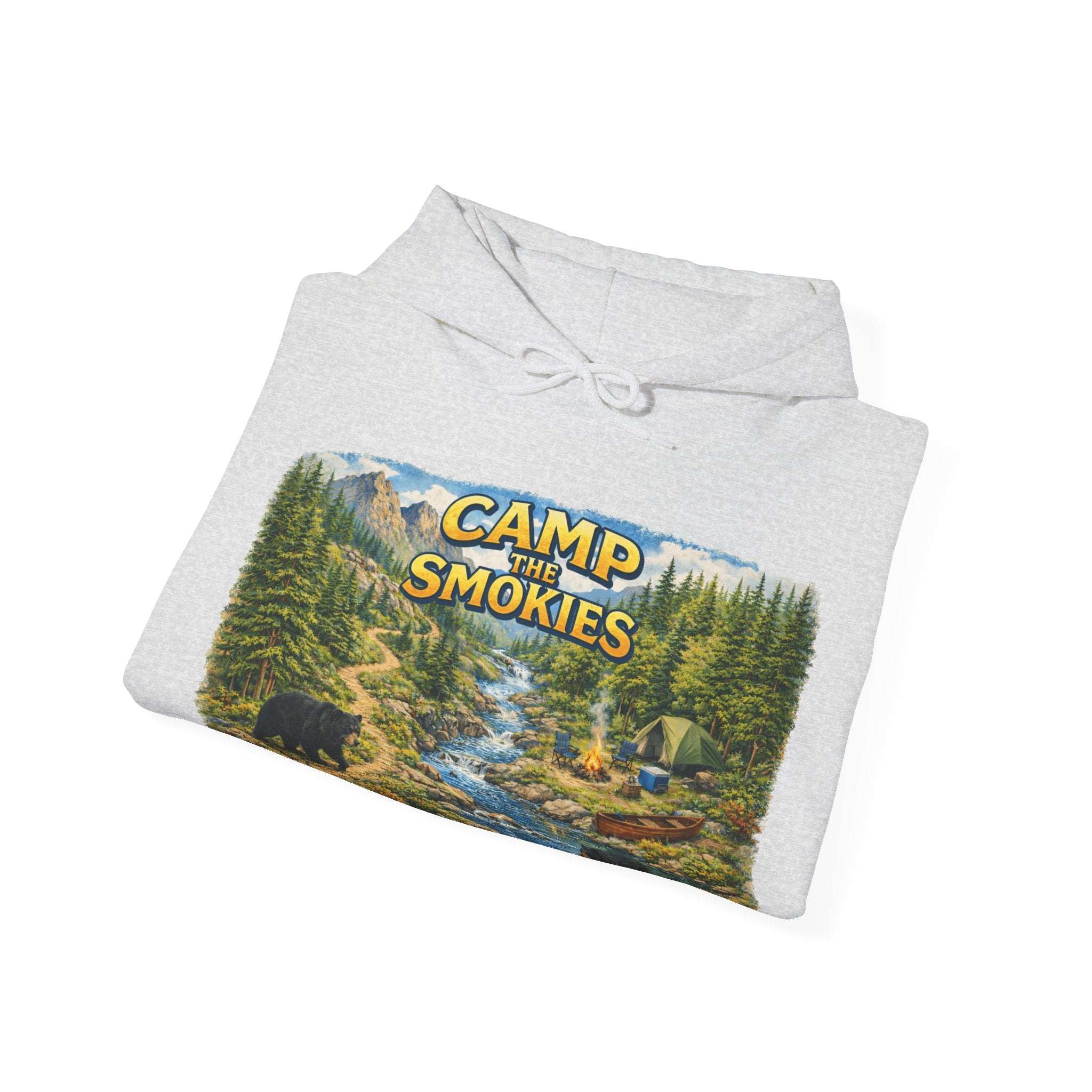 Camp The Smokies Unisex Hoodie — Scenic Mountain Bears Camping Sweatshirt