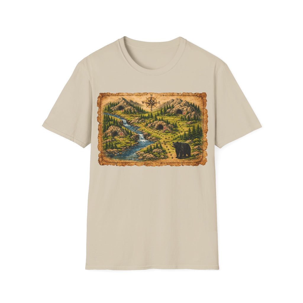 Adventure Map Unisex T-Shirt — Vintage Hiking Map with River & Bear Art