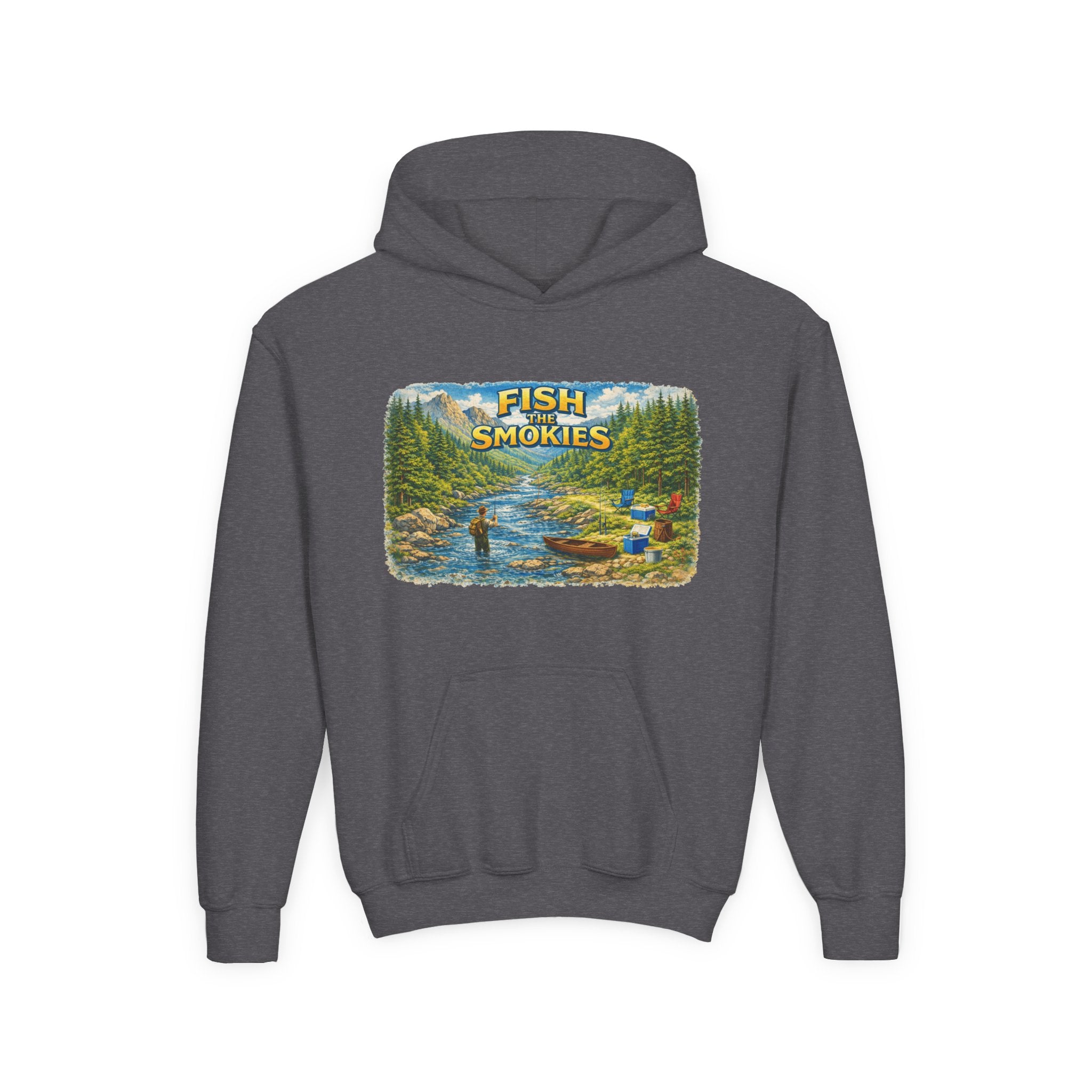 Youth Hoodie - "Fish The Smokies" Scenic Fishing Sweatshirt