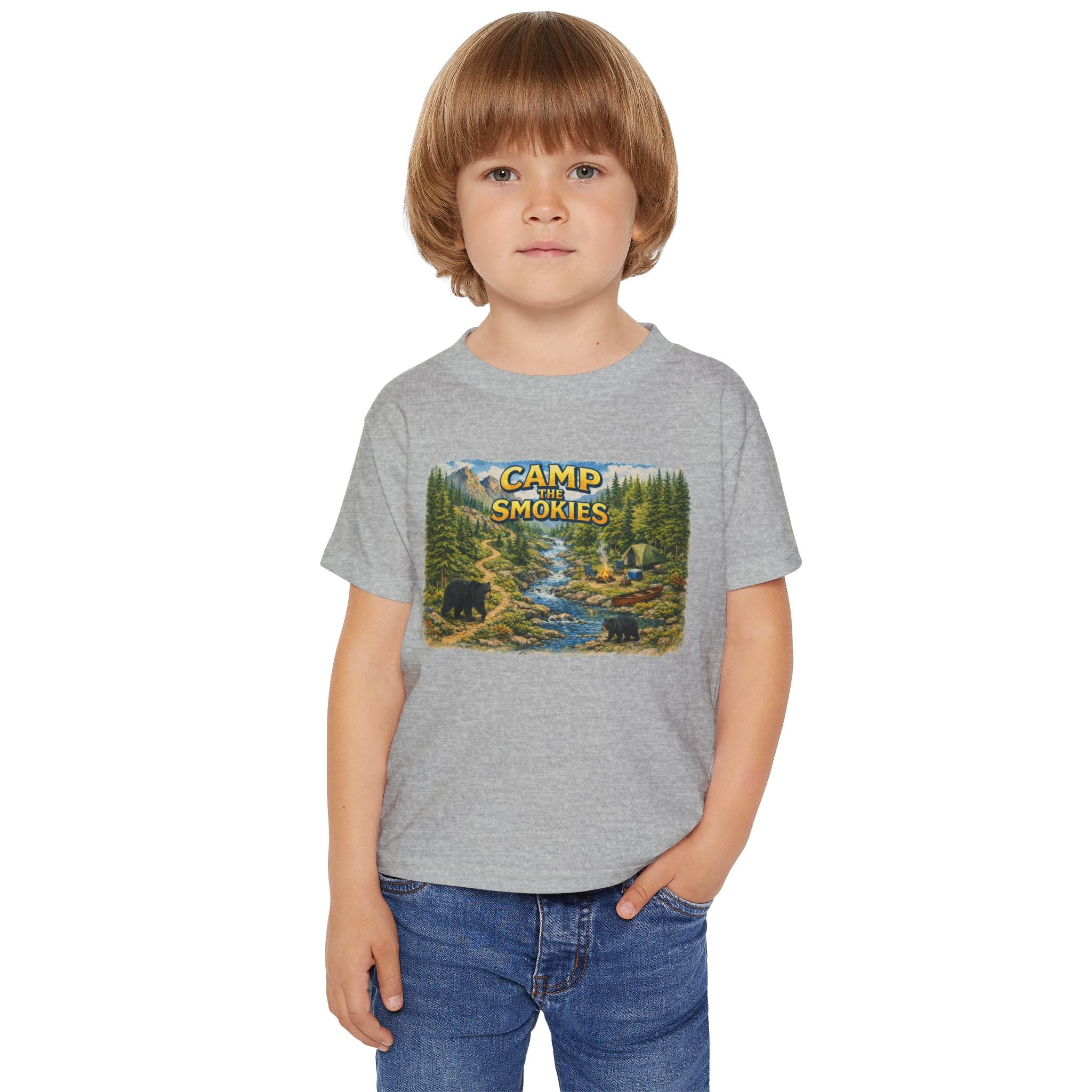 Toddler T-Shirt — "Camp The Smokies" Scenic Bear Camping Shirt