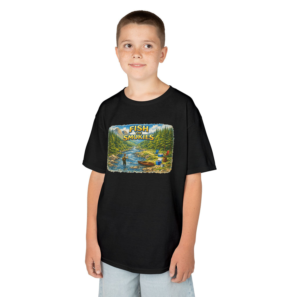 Kids T-Shirt - 'Fish The Smokies' River Fishing Graphic Tee for Outdoorsy Kids