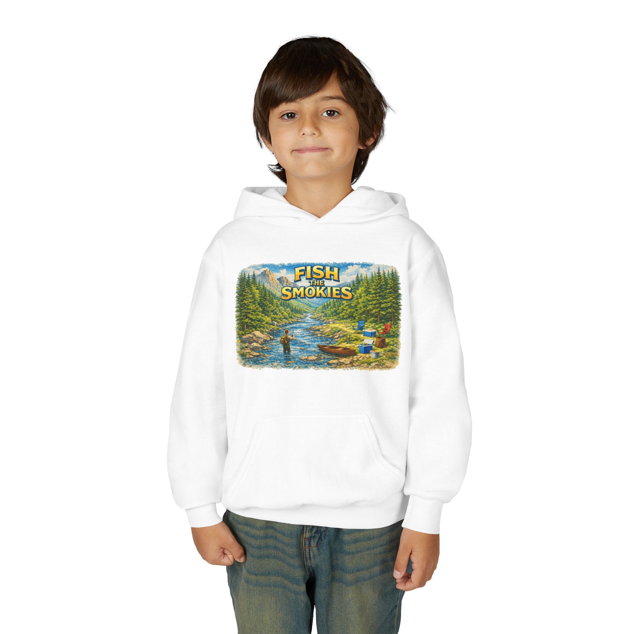 Youth Hoodie - "Fish The Smokies" Scenic Fishing Sweatshirt