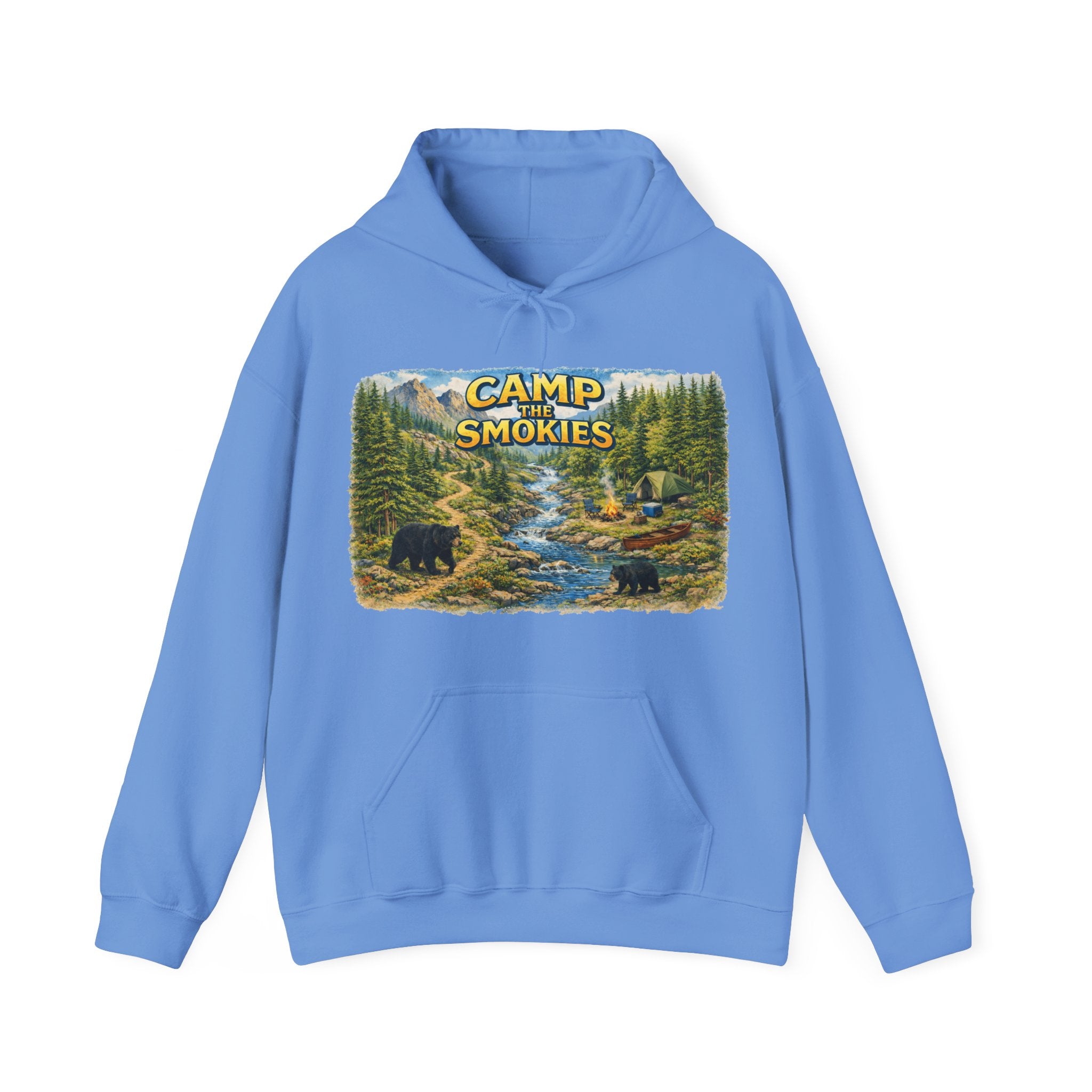 Camp The Smokies Unisex Hoodie — Scenic Mountain Bears Camping Sweatshirt