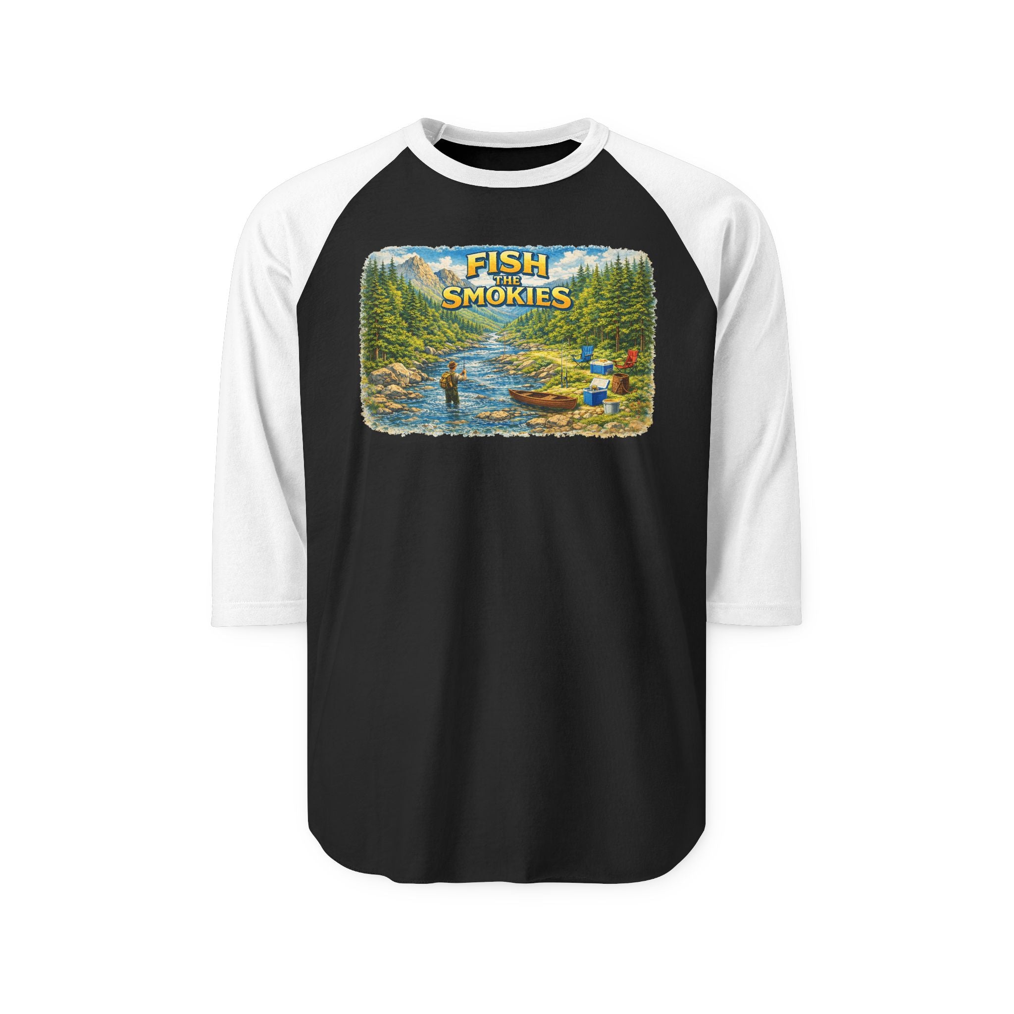 Smokies Fishing Unisex Raglan Shirt - 'Fish the Smokies' 3/4 Sleeve Outdoor Tee