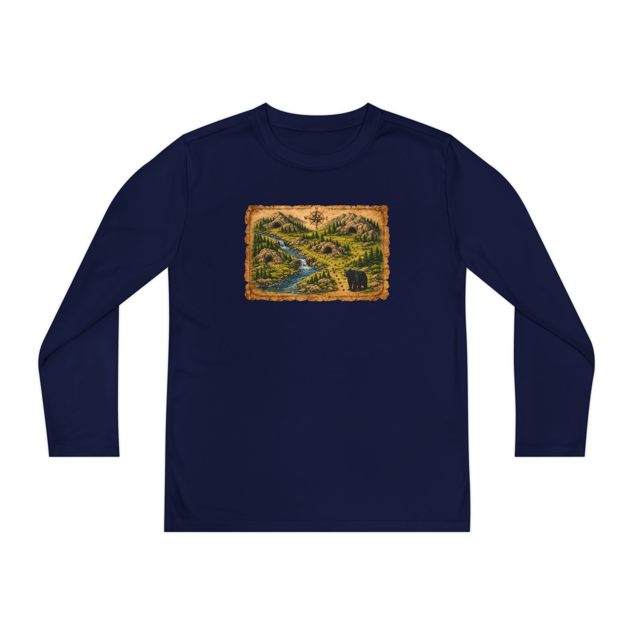 Youth Long Sleeve Tee — Bear Cave Treasure Map