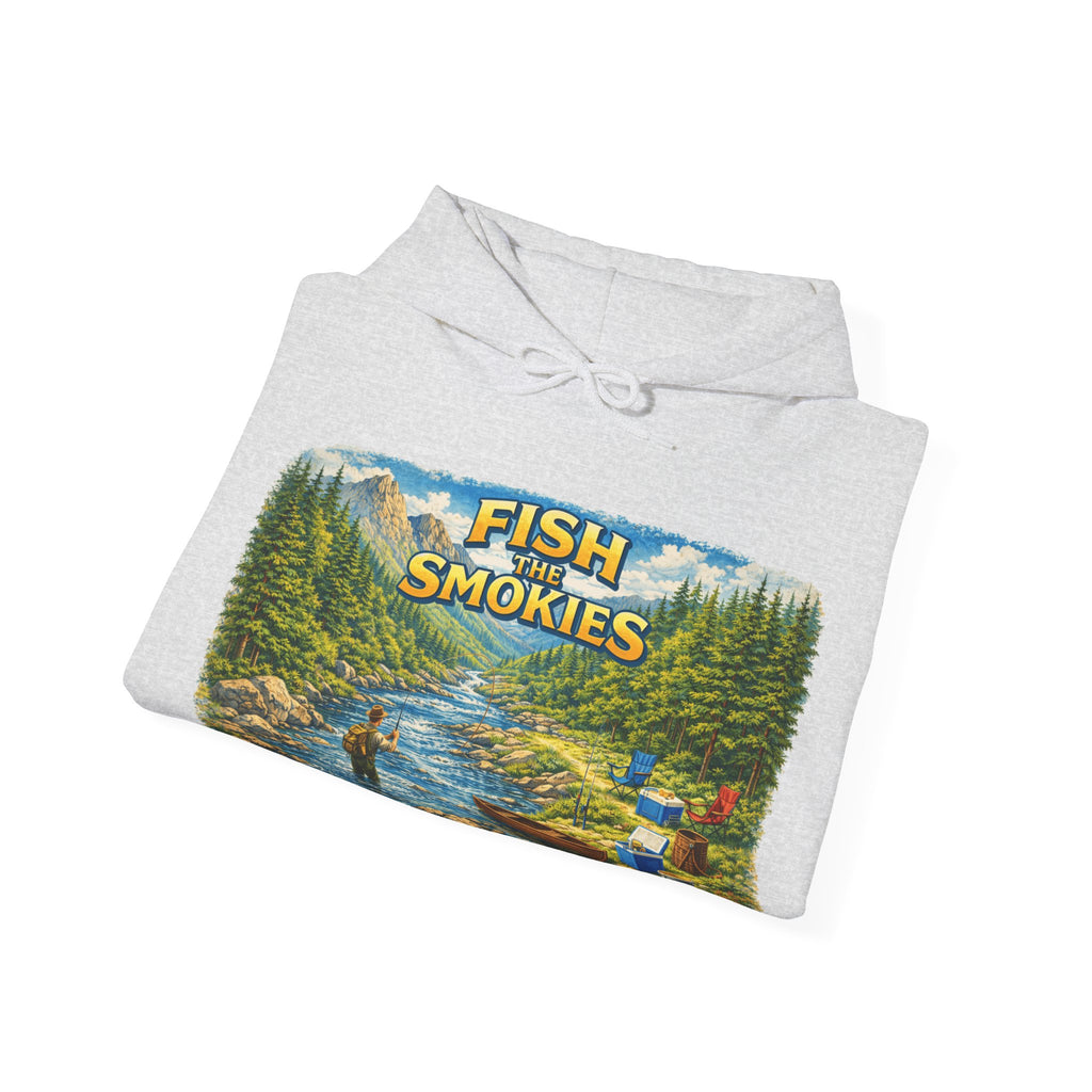 Fish Smokies Fishing Unisex Hoodie - Smoky Mountains River Scene Sweatshirt