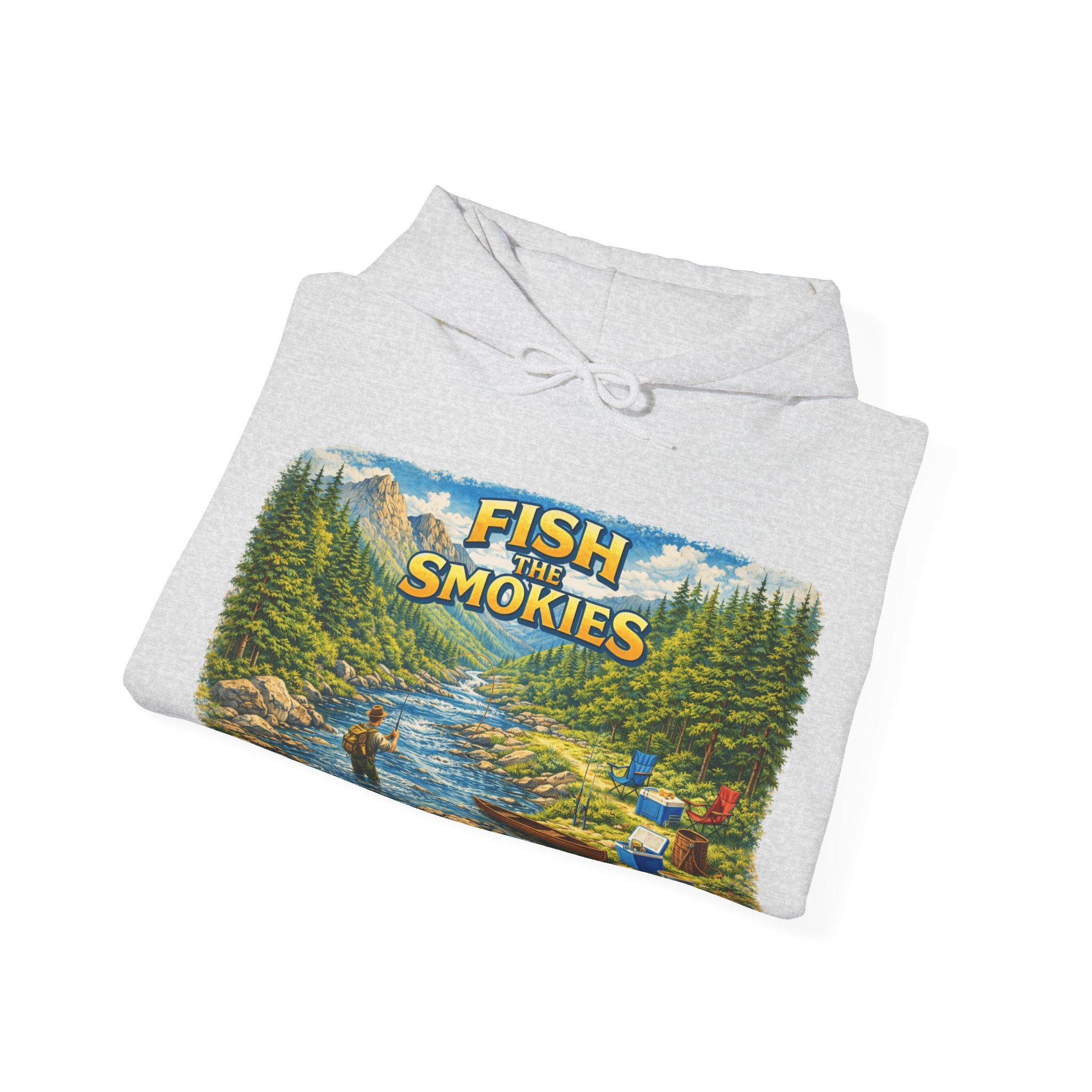 Fish Smokies Fishing Unisex Hoodie - Smoky Mountains River Scene Sweatshirt
