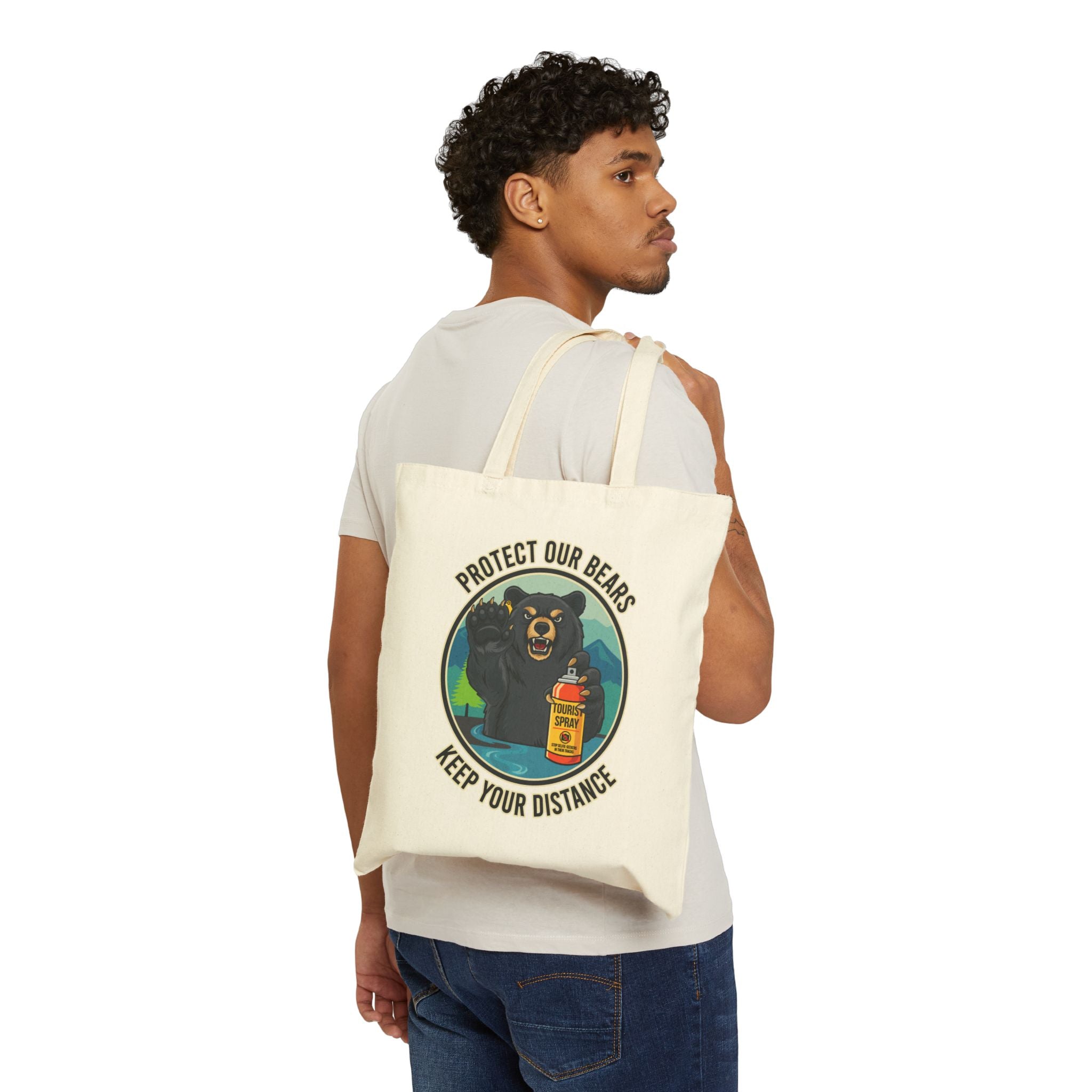 Protect Our Bears Canvas Tote Bag | Funny Wilderness Illustration