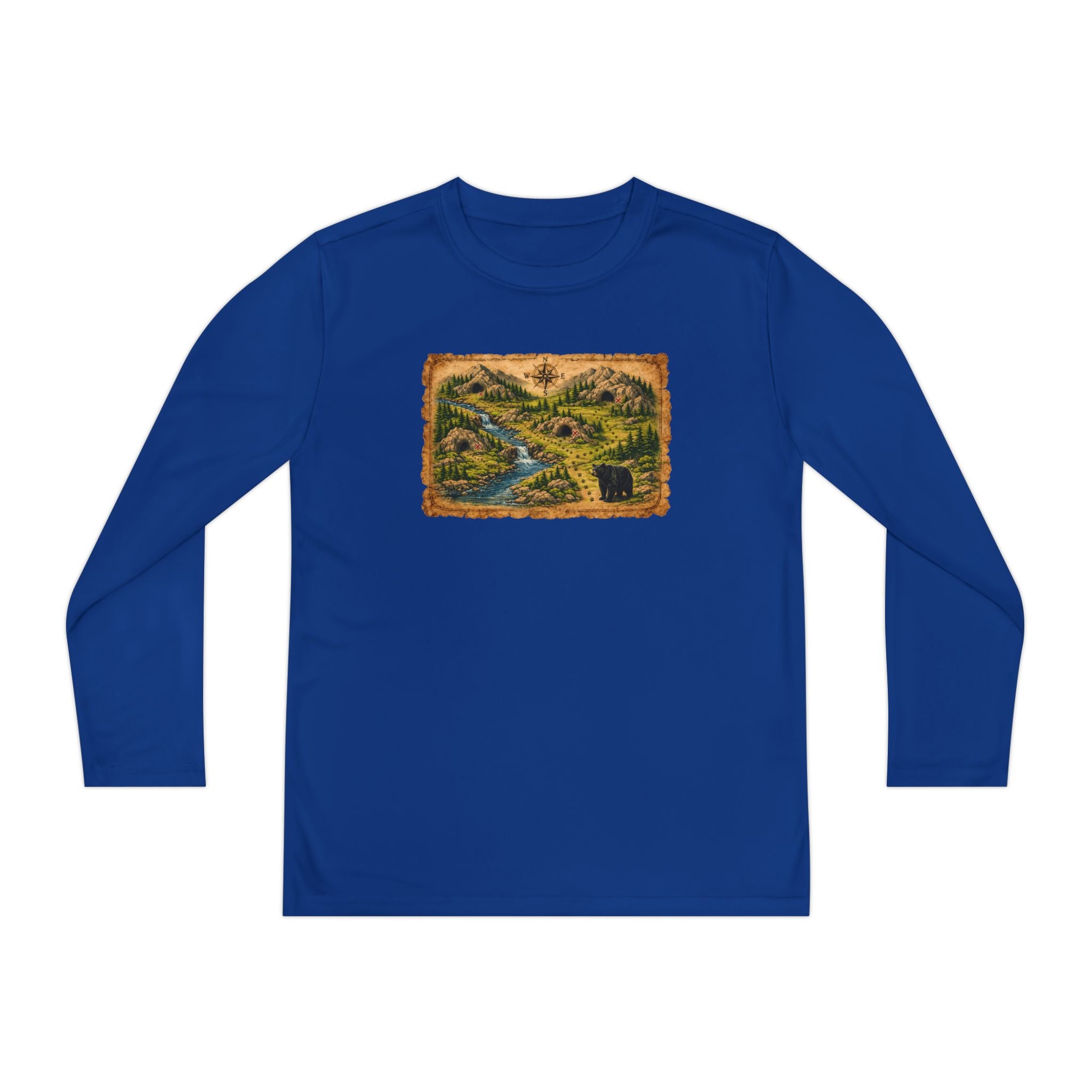 Youth Long Sleeve Tee — Bear Cave Treasure Map