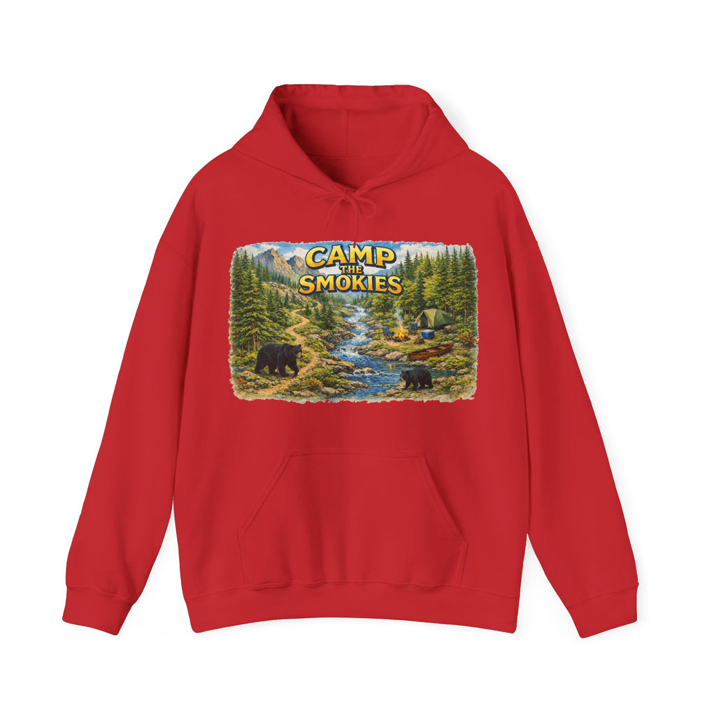 Camp The Smokies Unisex Hoodie — Scenic Mountain Bears Camping Sweatshirt