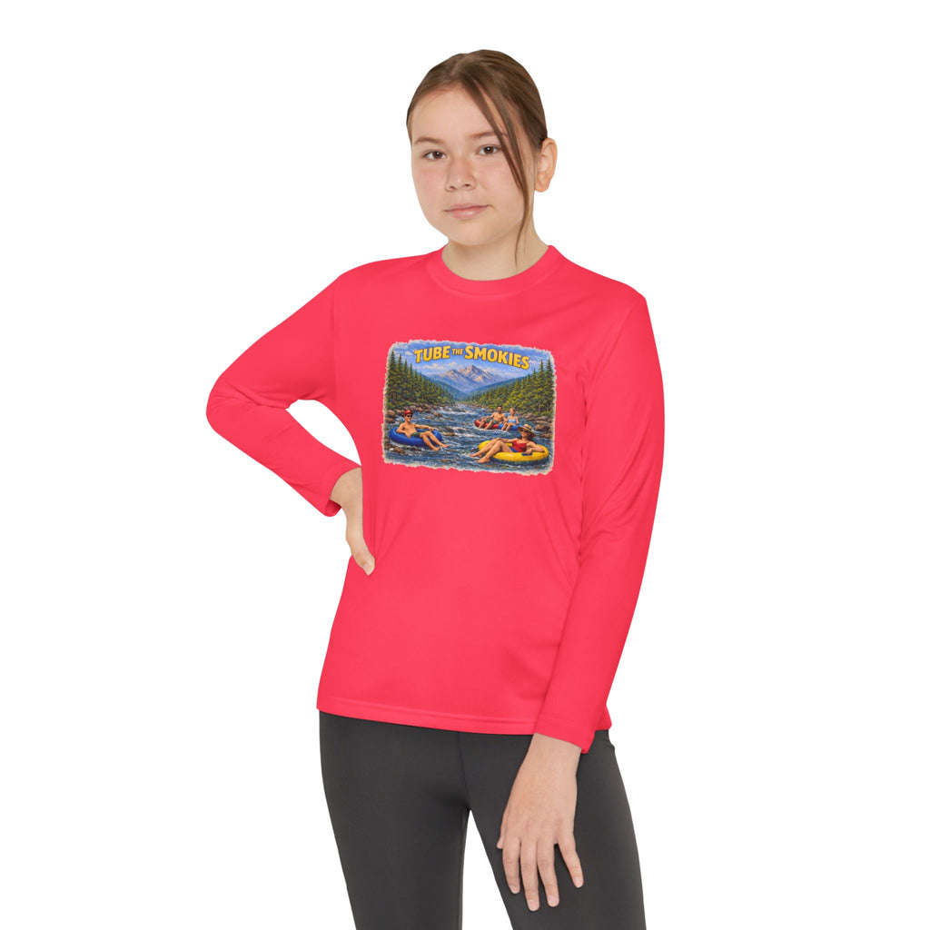 Youth Long Sleeve Tee — Tube the Smokies River Tubing Graphic