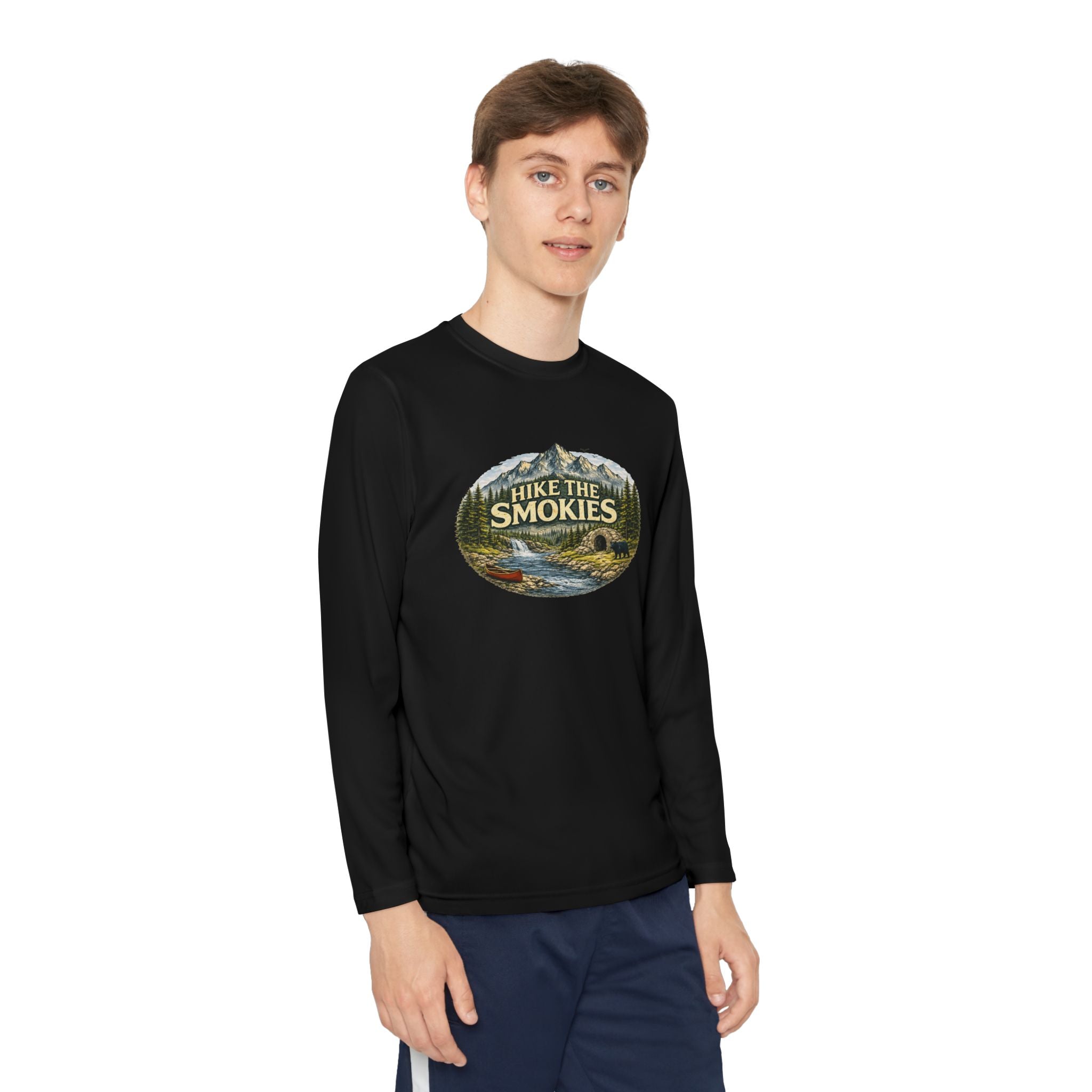 Youth Long Sleeve Tee — "Hike the Smokies" Nature Graphic