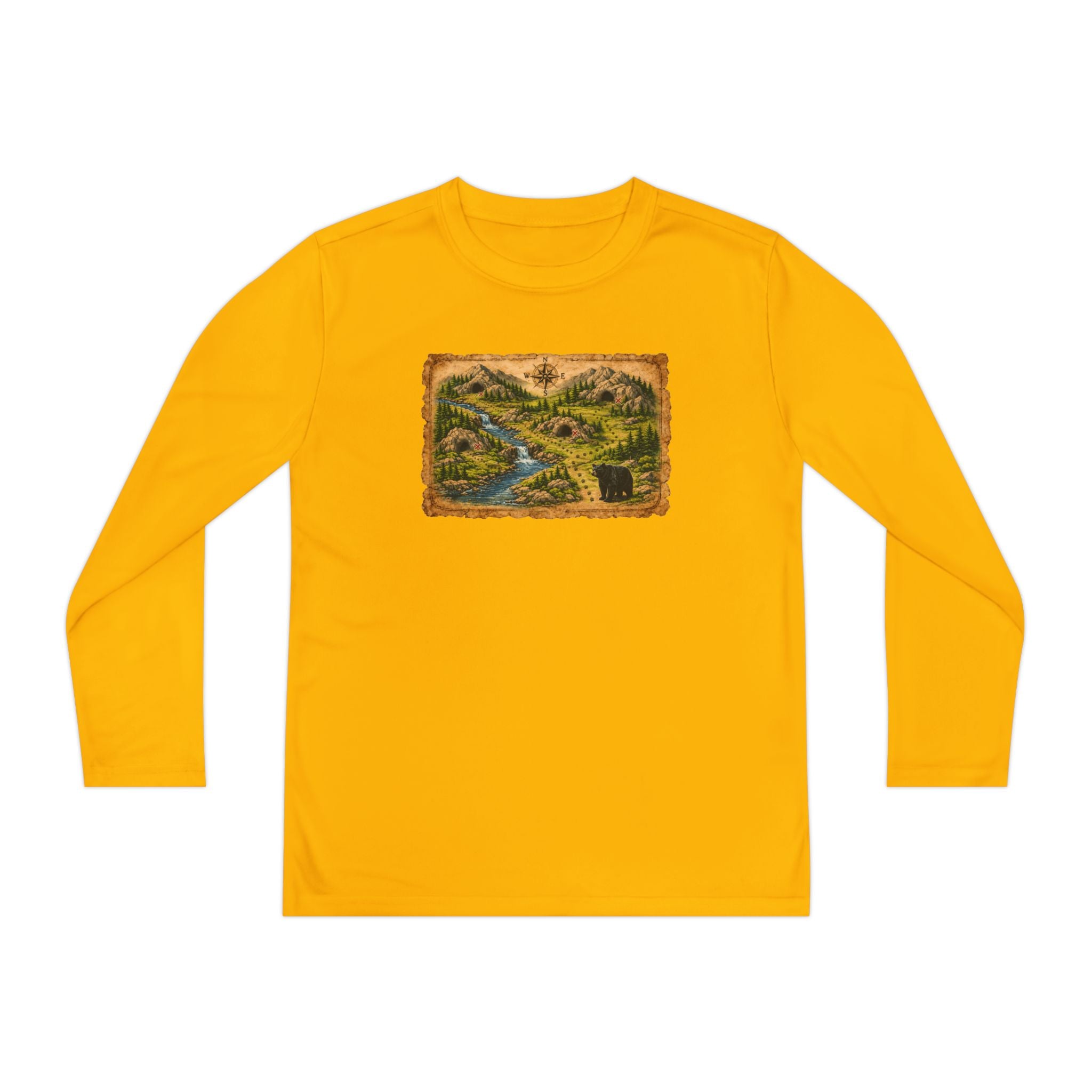 Youth Long Sleeve Tee — Bear Cave Treasure Map