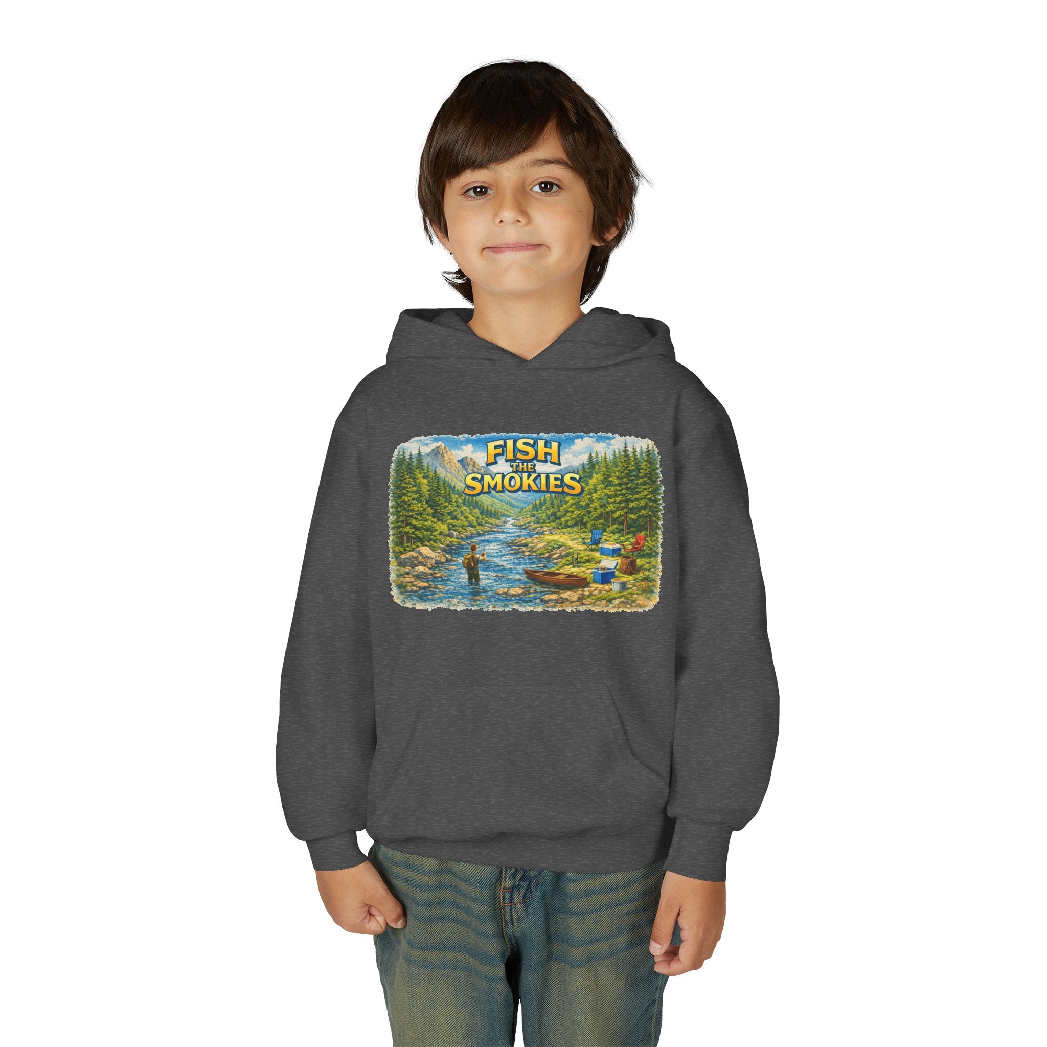 Youth Hoodie - "Fish The Smokies" Scenic Fishing Sweatshirt