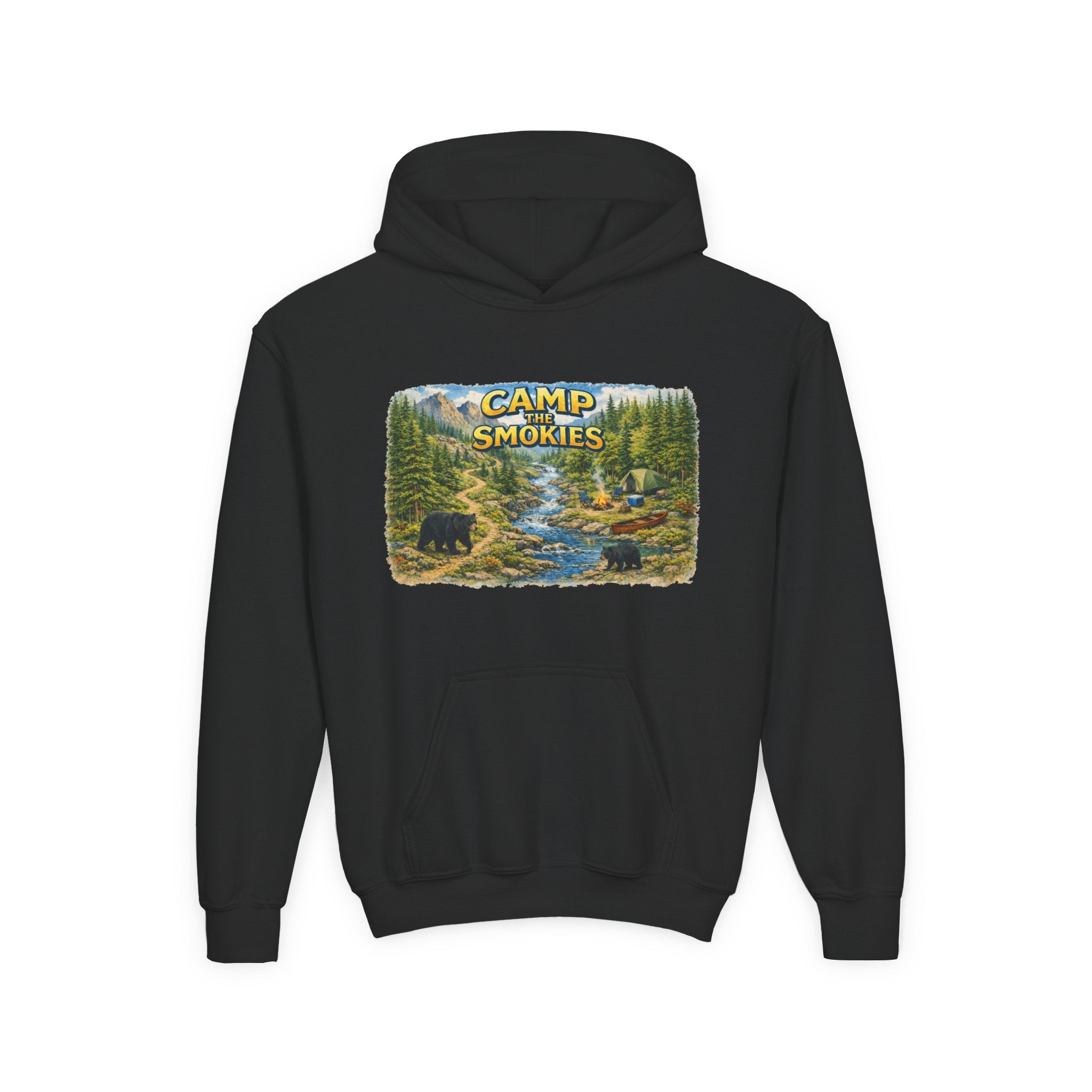 Camp Smokies Youth Hoodie — Outdoor Camping Graphic Sweatshirt