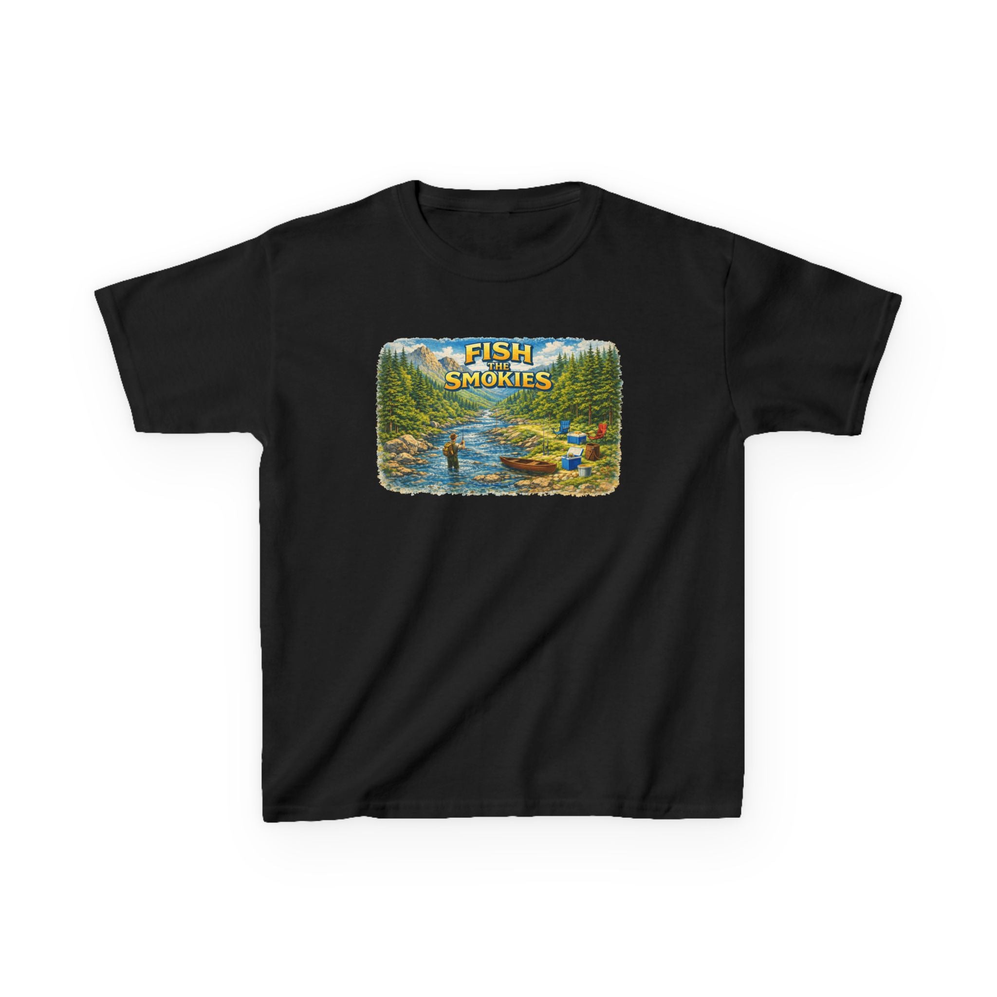 Kids T-Shirt - 'Fish The Smokies' River Fishing Graphic Tee for Outdoorsy Kids
