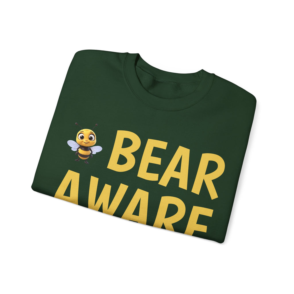 Bear Aware  Unisex Crewneck Sweatshirt — Cute Bee Graphic, Nature & Camping Safety Shirt