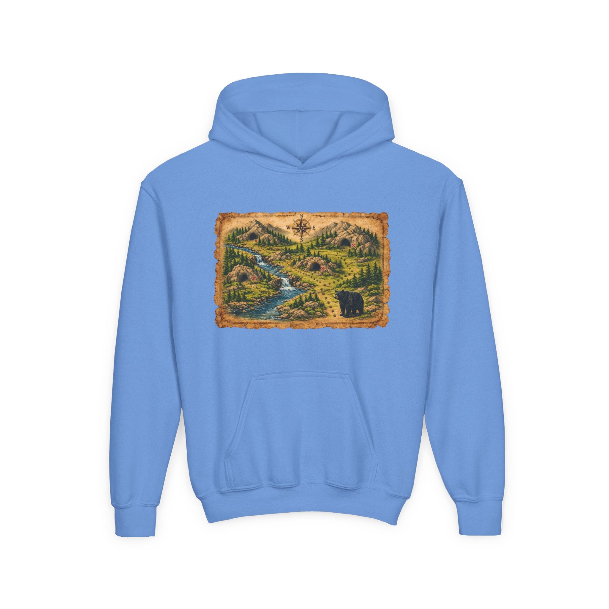 Youth Hoodie with Rustic Wilderness Map Graphic