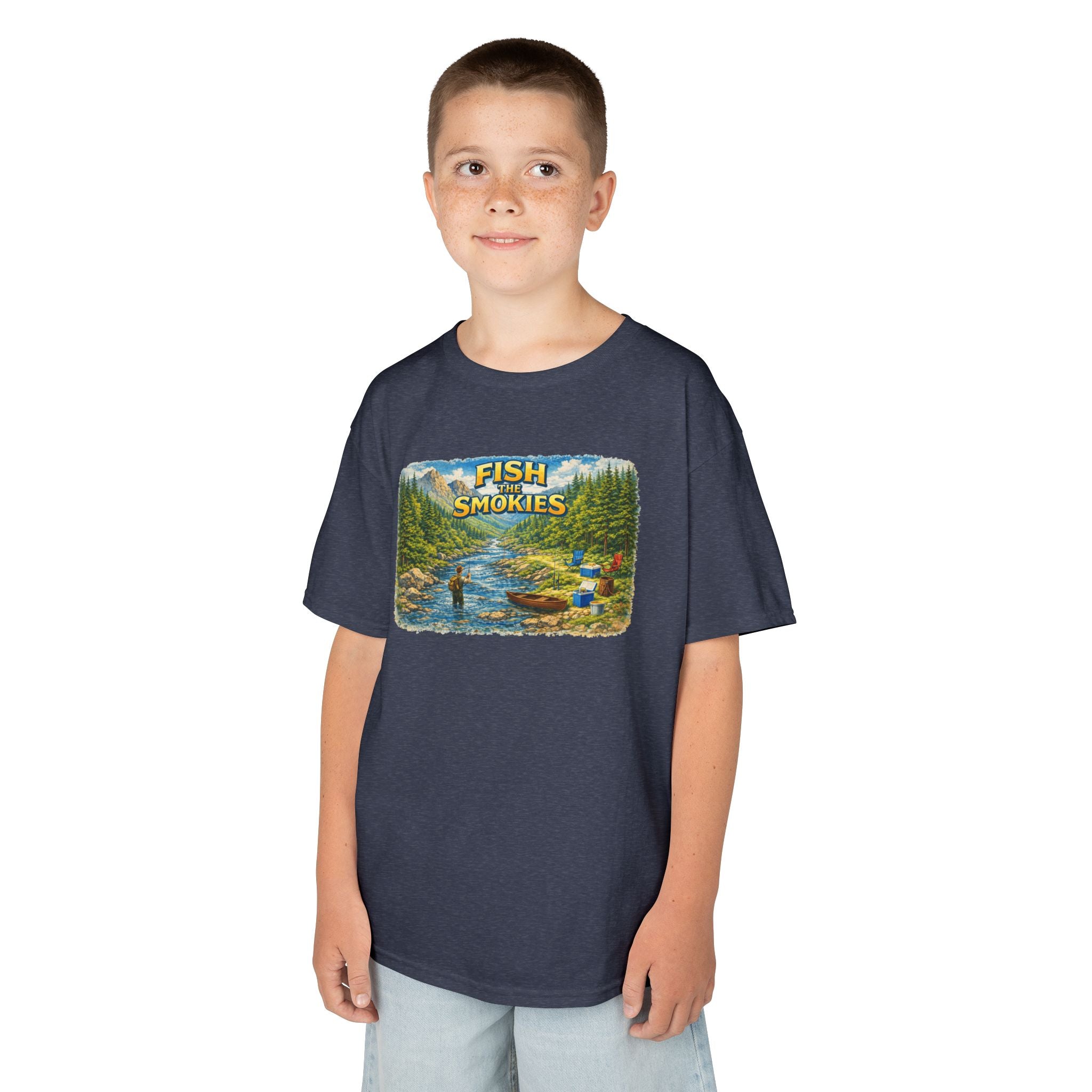 Kids T-Shirt - 'Fish The Smokies' River Fishing Graphic Tee for Outdoorsy Kids